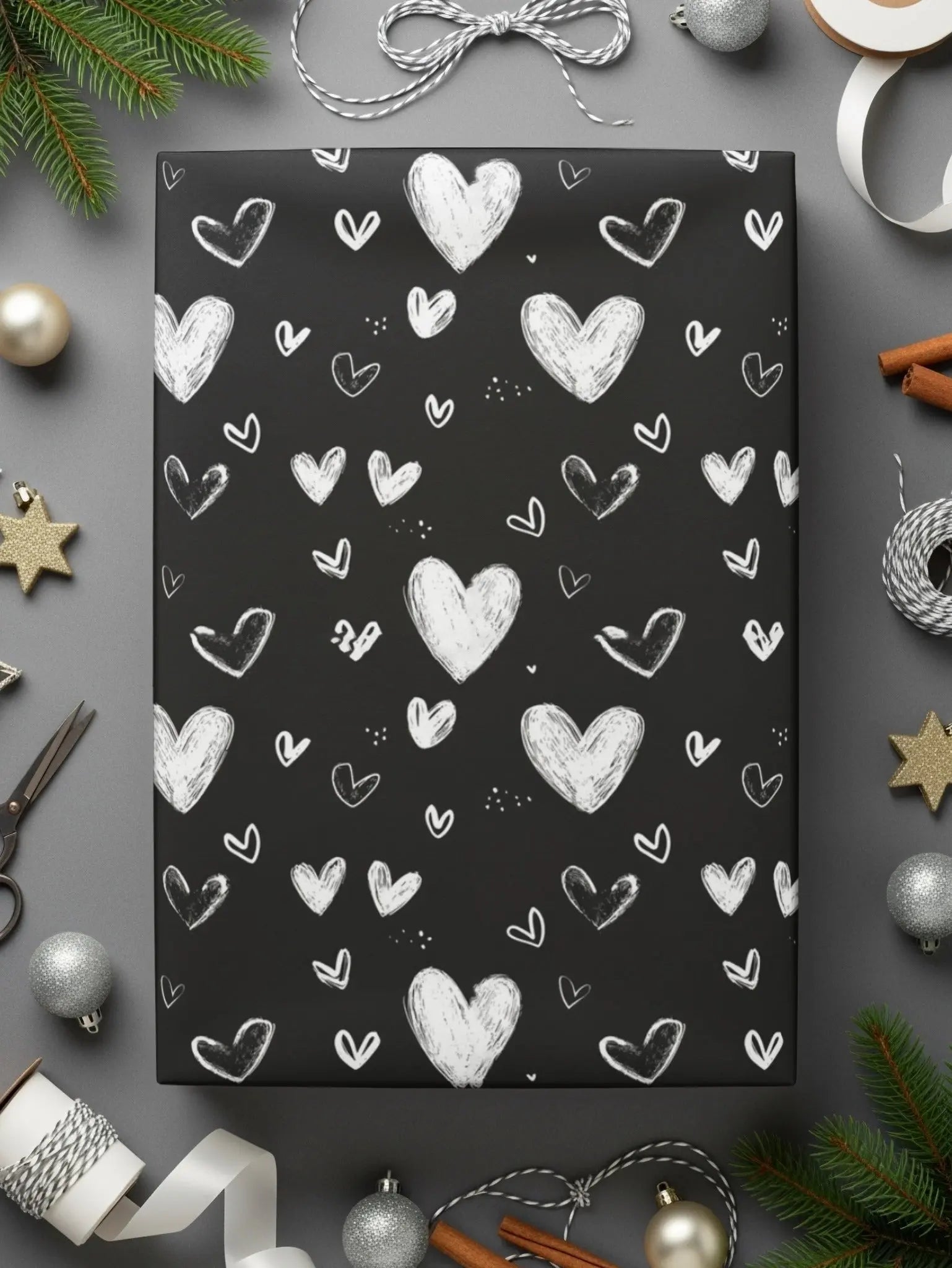 Seamless Heart Pattern Digital Paper, Black and White Hearts Background, Valentine's Day Texture, 12x12 inches JPEG Files - Moore and Mountain