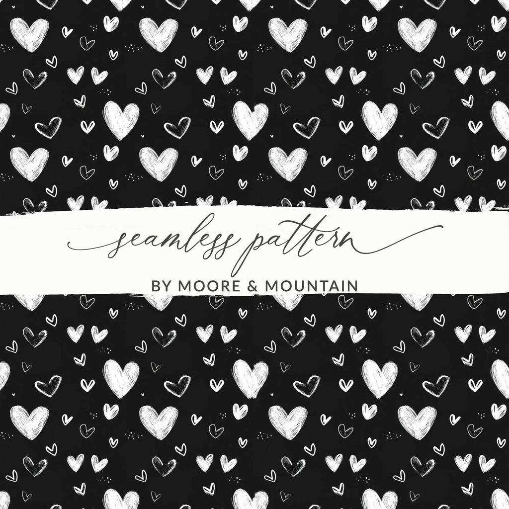 Seamless Heart Pattern Digital Paper, Black and White Hearts Background, Valentine's Day Texture, 12x12 inches JPEG Files - Moore and Mountain