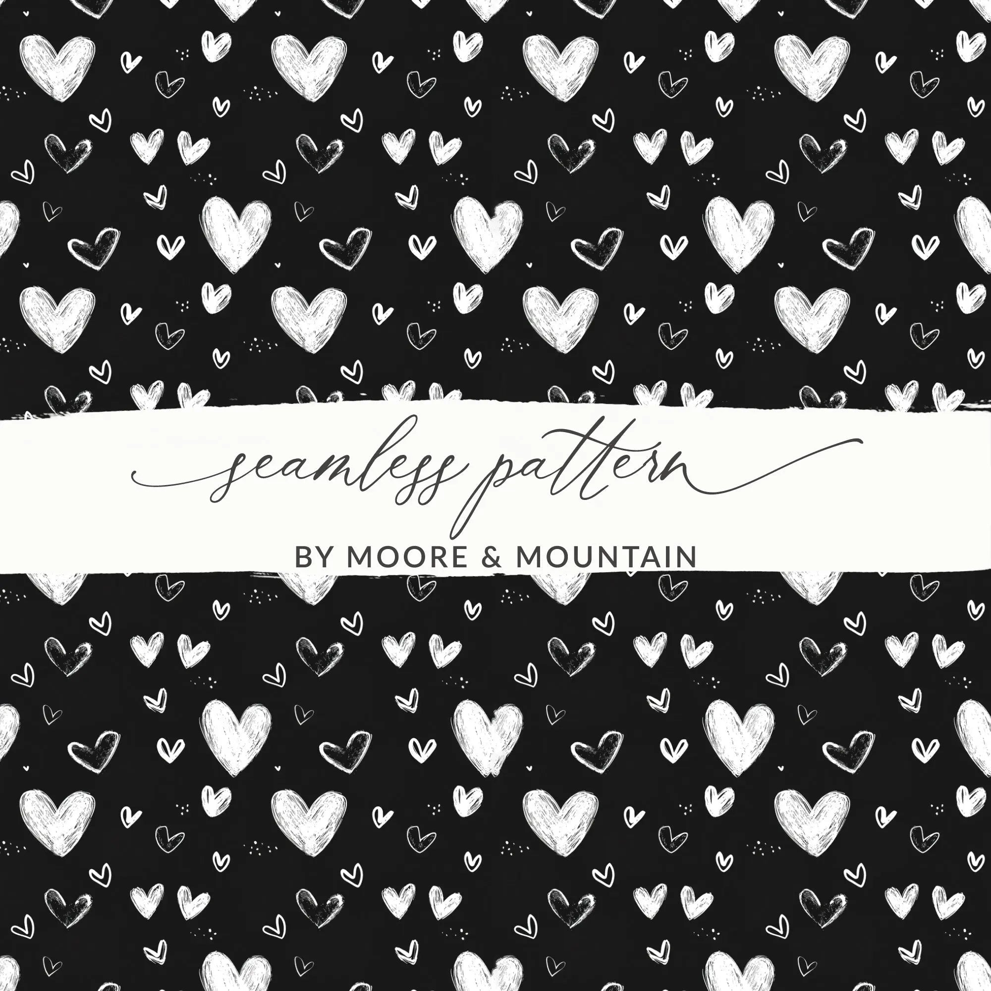 Seamless Heart Pattern Digital Paper, Black and White Hearts Background, Valentine's Day Texture, 12x12 inches JPEG Files - Moore and Mountain