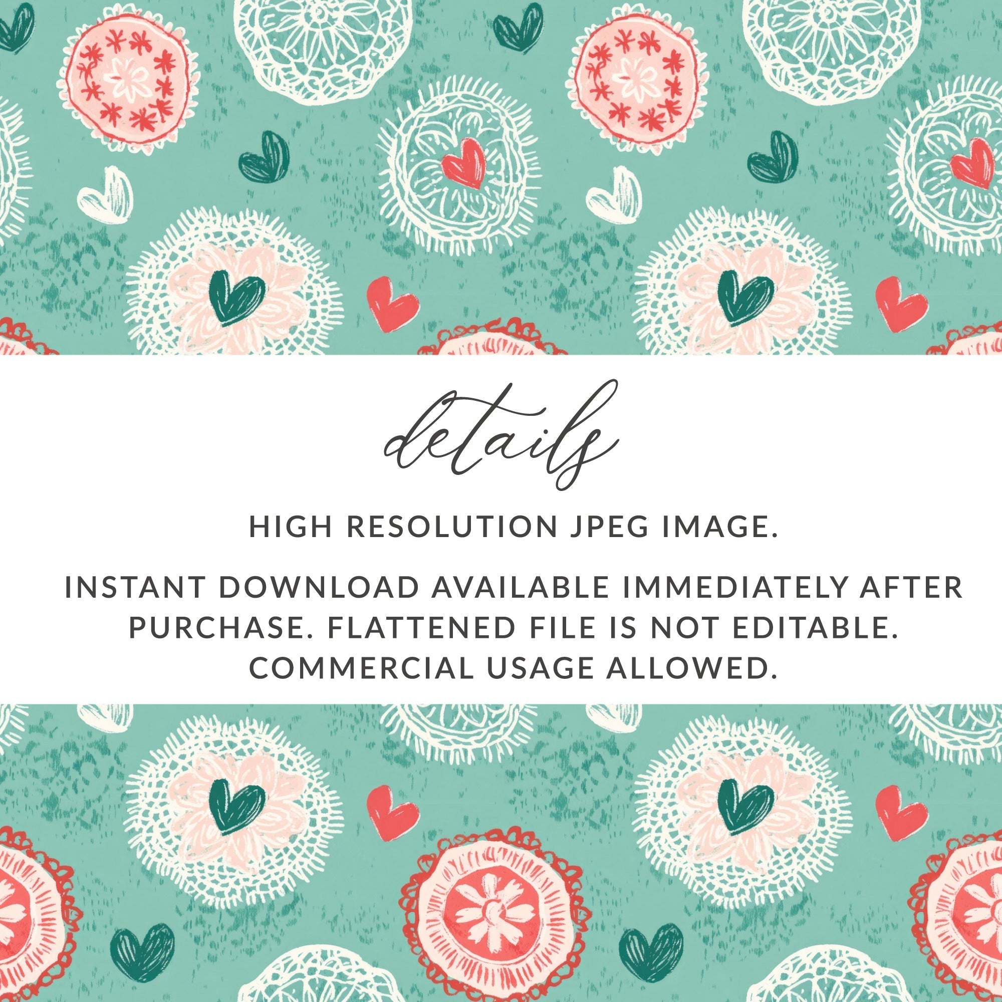 Seamless Heart Pattern Digital Paper, Floral Lace Heart Background, Valentines Day Printable Pattern, Scrapbook Paper, Digital Download - Moore and Mountain