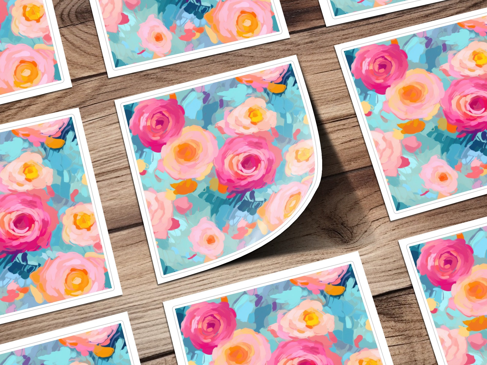 Bright Pink and Blue Floral Art Print Sticker Sheets