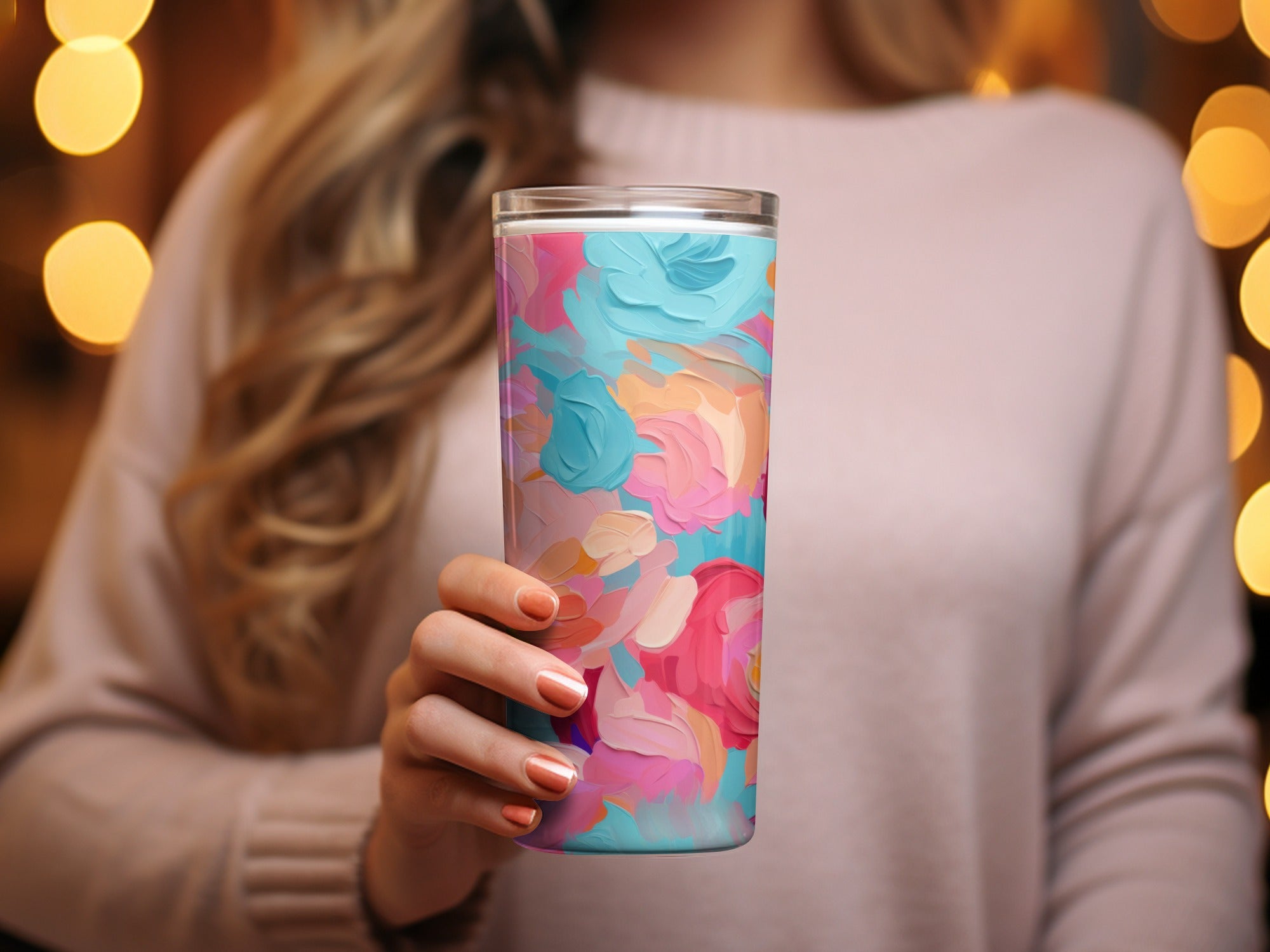 Colorful Floral Design Insulated Tumbler Travel Cup