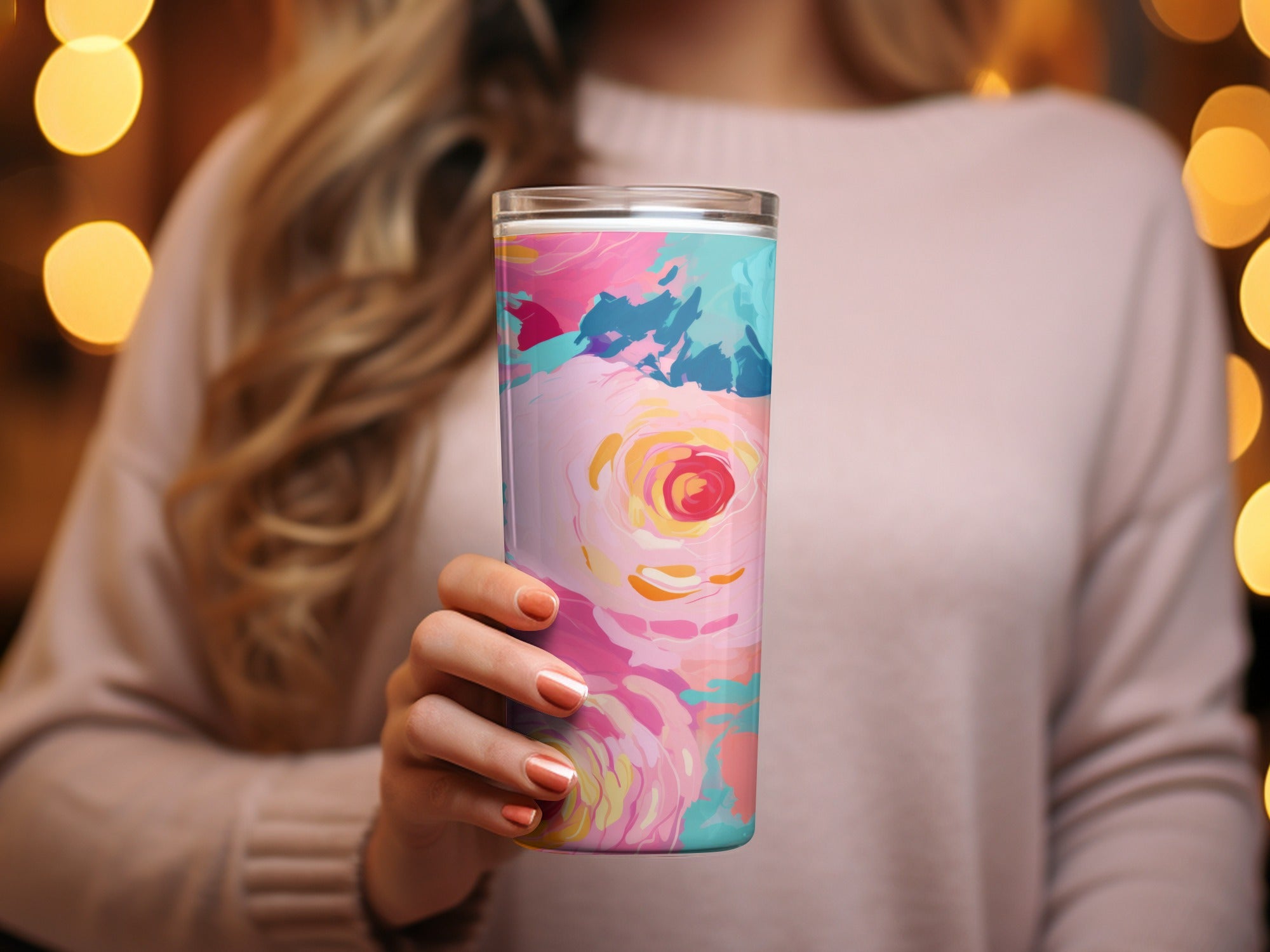 Floral Abstract Print Insulated Travel Tumbler Cup
