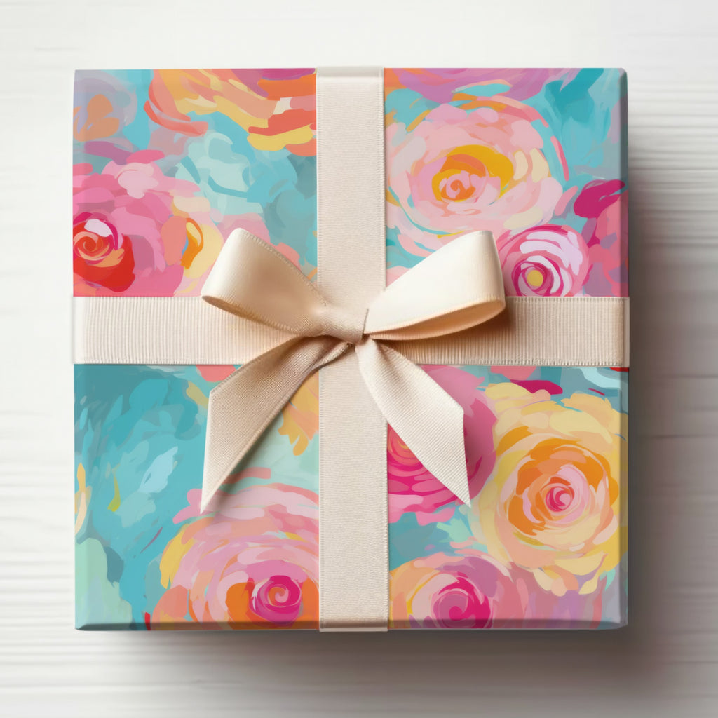 Floral Gift Wrap with Cream Ribbon Gift Wrapping Paper