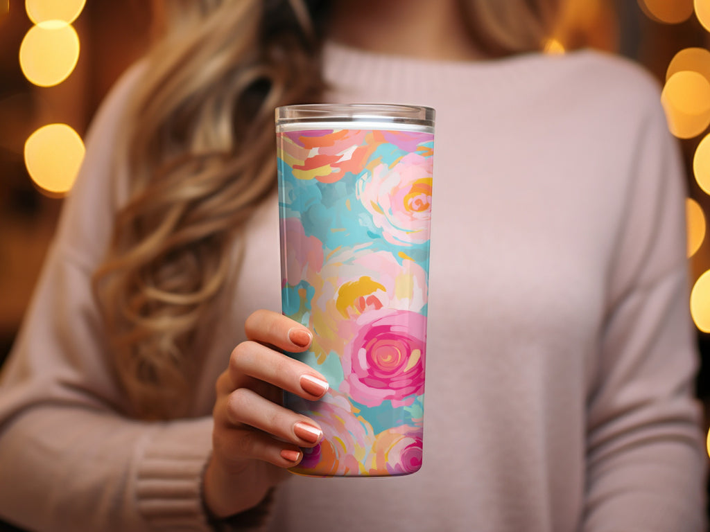 Vibrant Floral Pattern Insulated Travel Mug Cup
