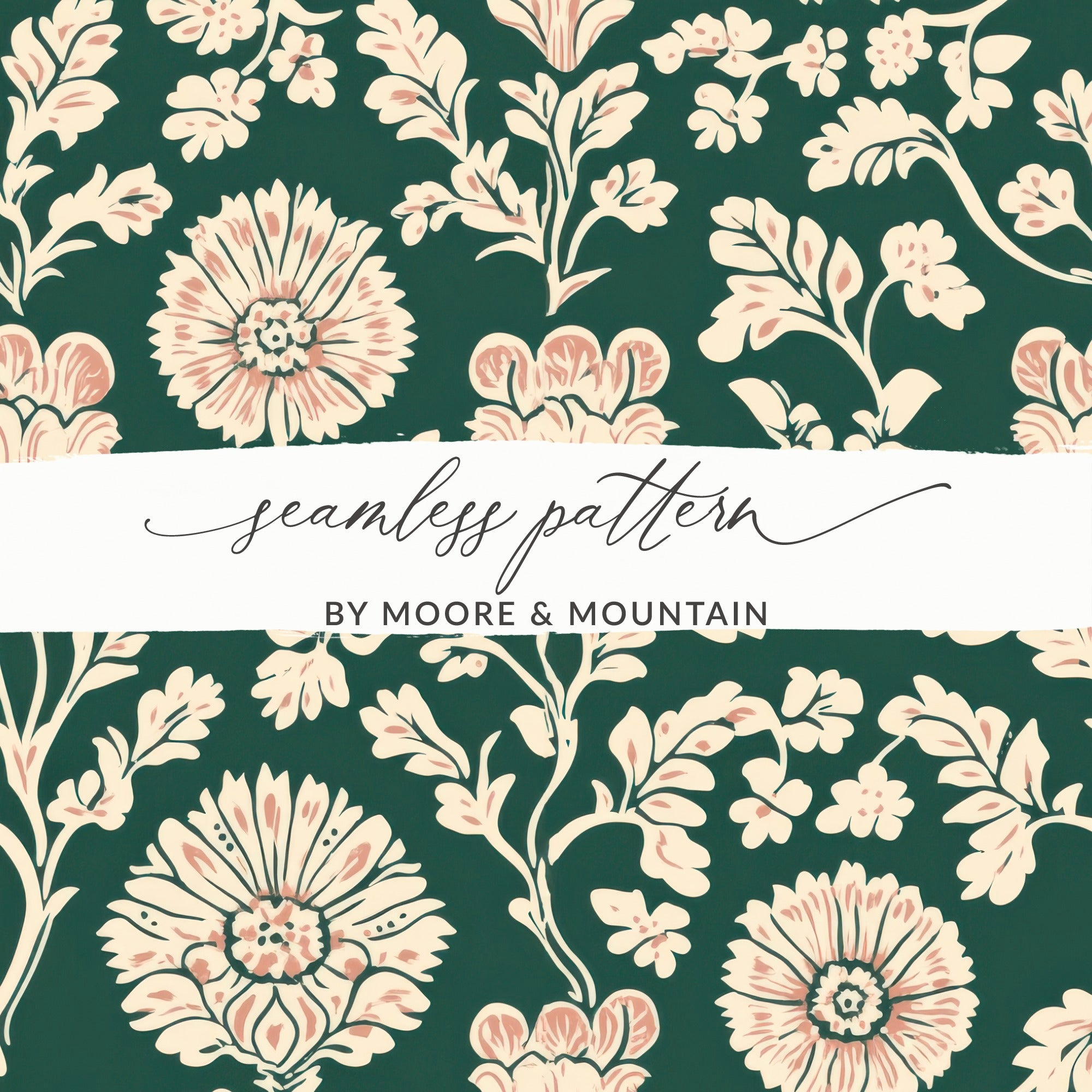 Seamless Indian Pattern on a Deep Green Background Seamless Chintz Green - Moore and Mountain