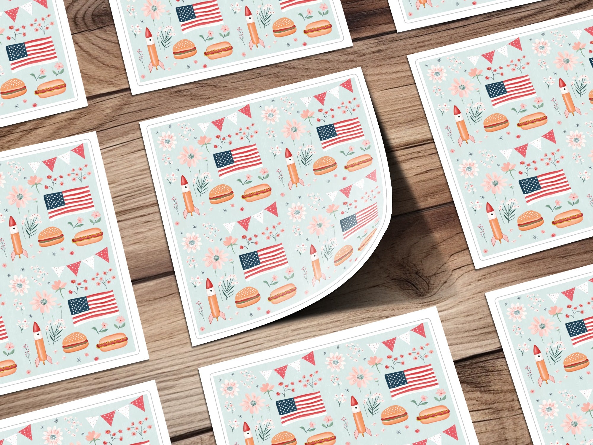 Patriotic American Flag and Rocket Themed Sticker Sheet