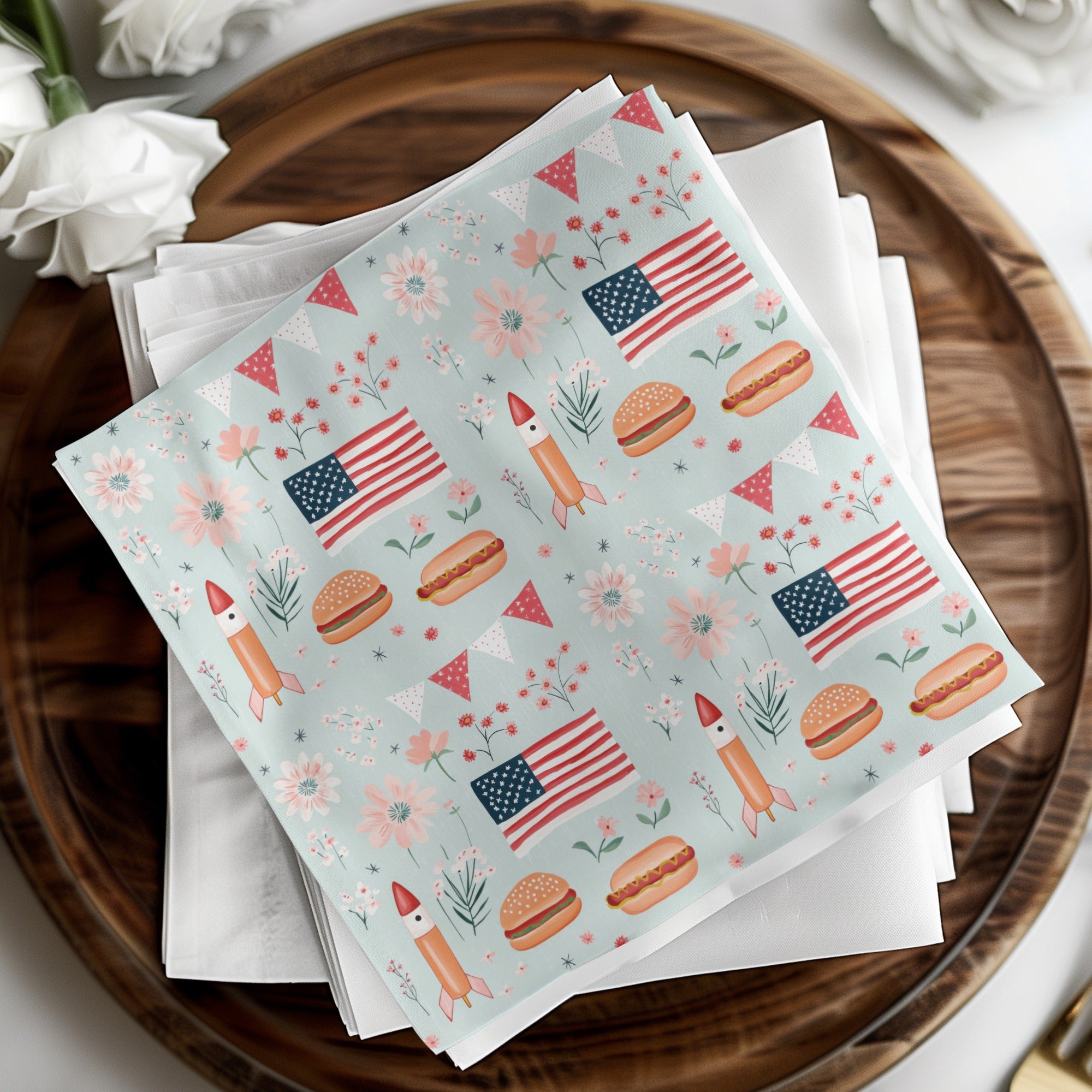 Patriotic Theme Party Napkins with Festive Decorations