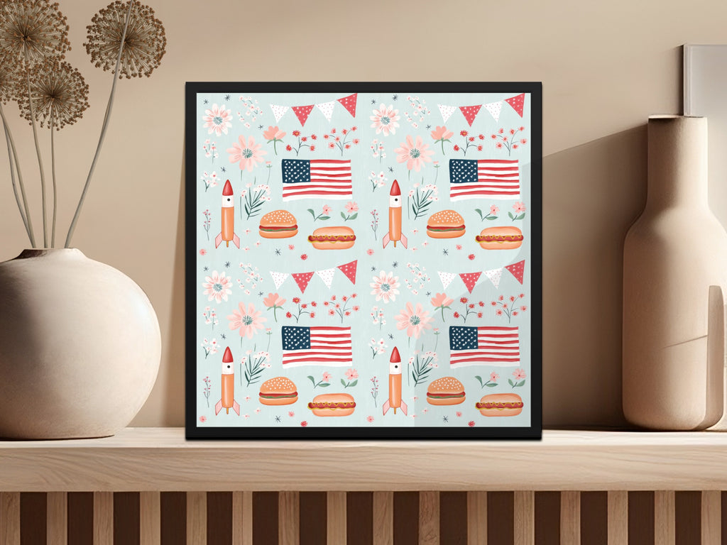 Patriotic Decorative Print with Flowers and Food Design