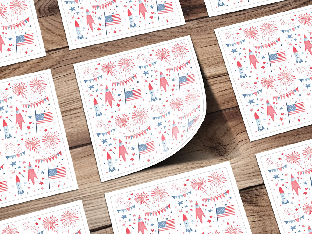 Patriotic Flags and Fireworks Design Sticker Sheet