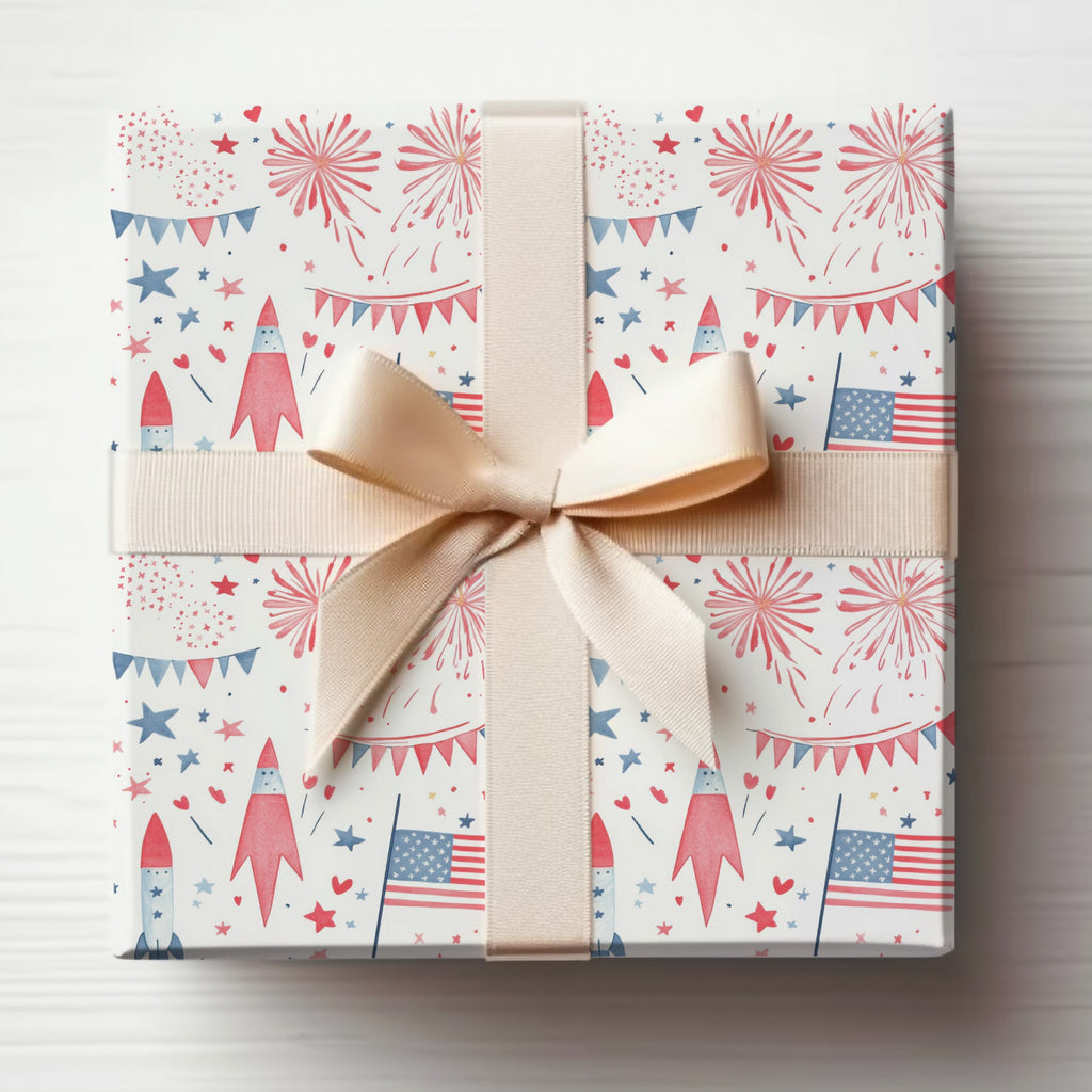 Patriotic Celebration Themed Gift Wrap with Ribbon