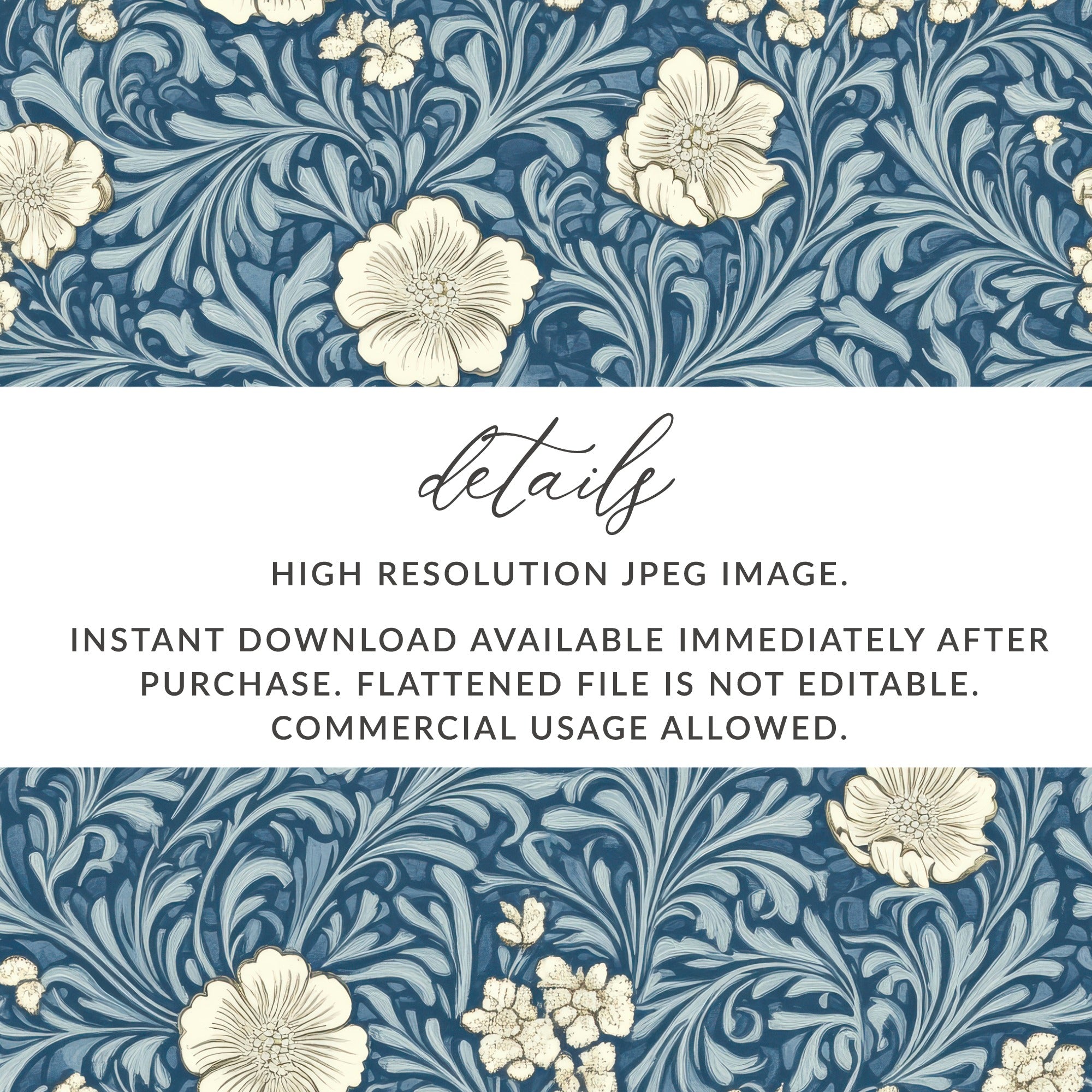 Seamless Larkspur William Morris Vines Background Dark For Commercial Use - Moore and Mountain