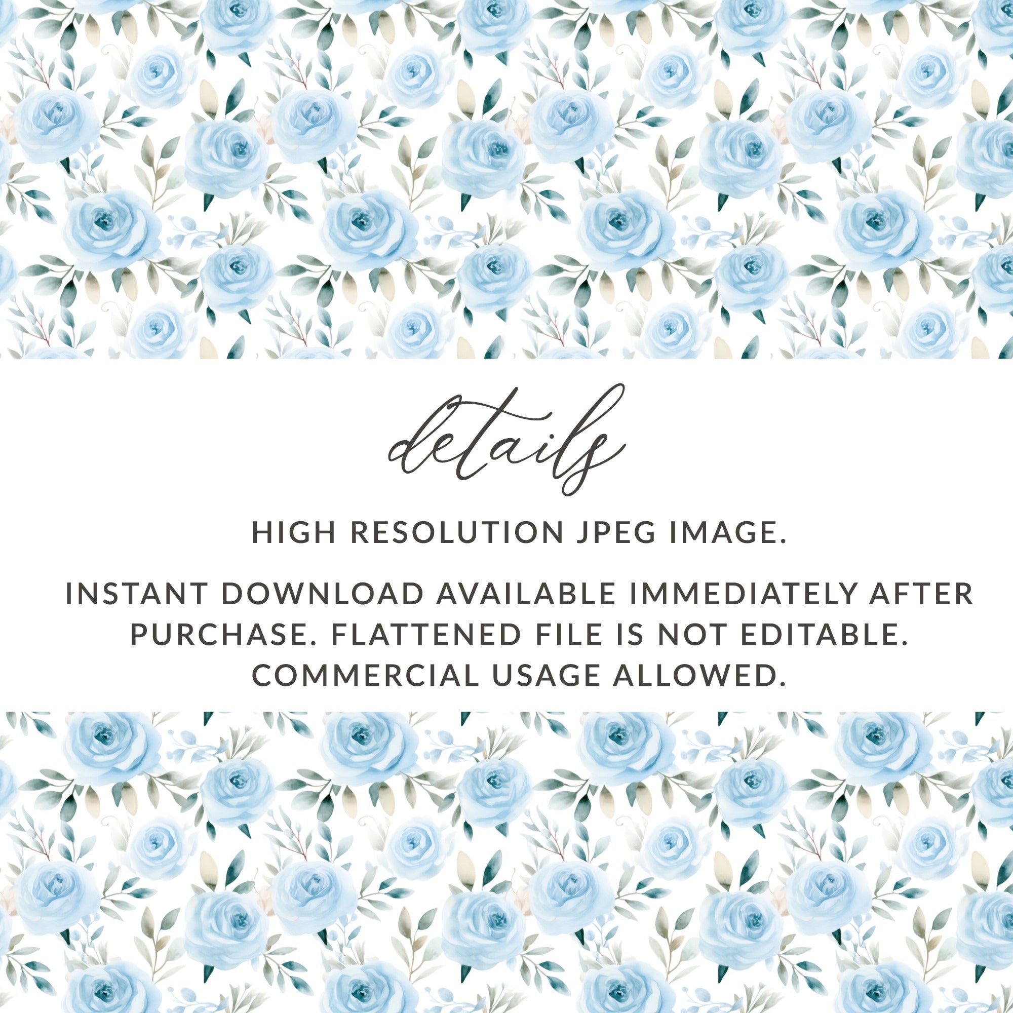 Blue Floral Instant Download High Resolution JPEG Image