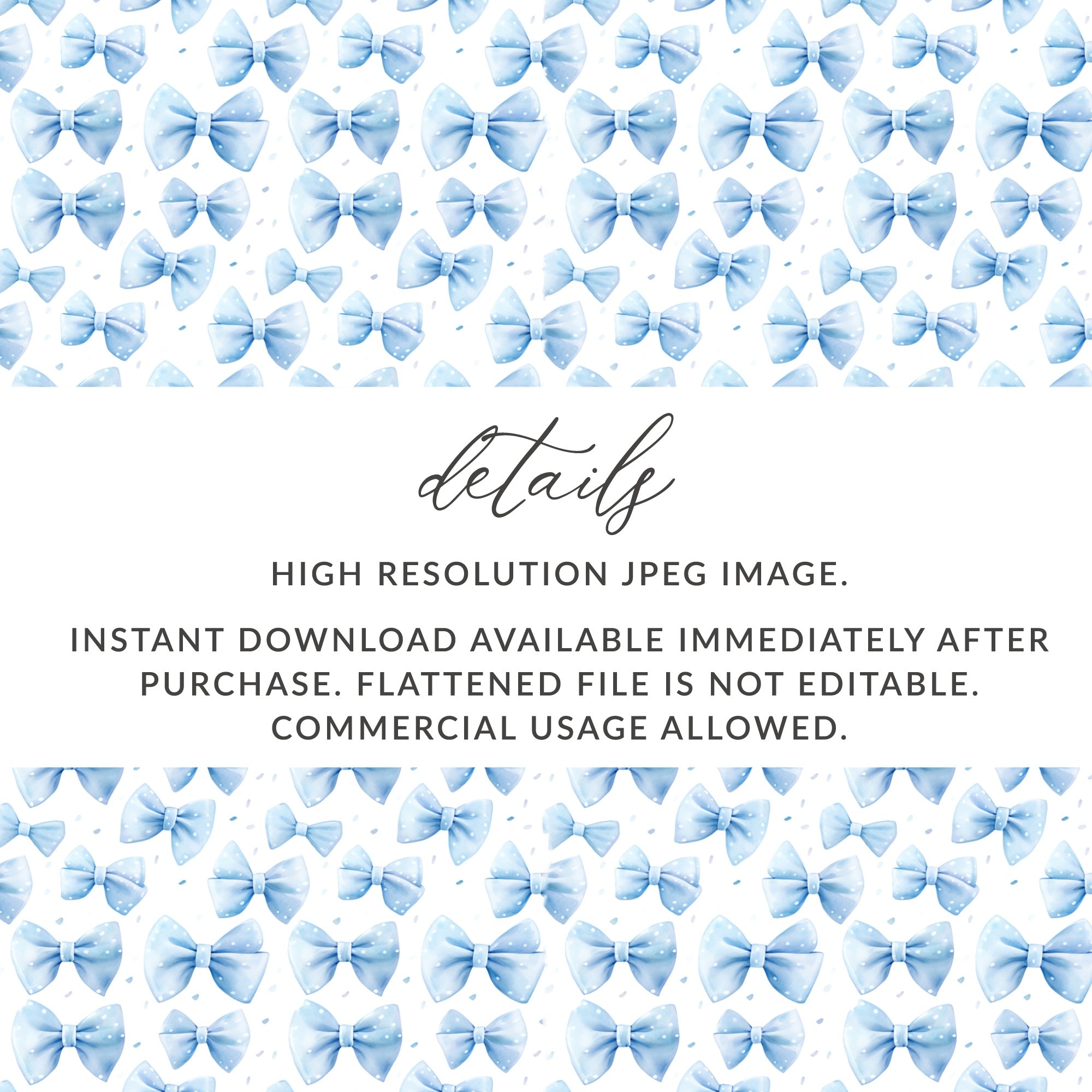 High Resolution JPEG Image Blue Bows Pattern Digital File