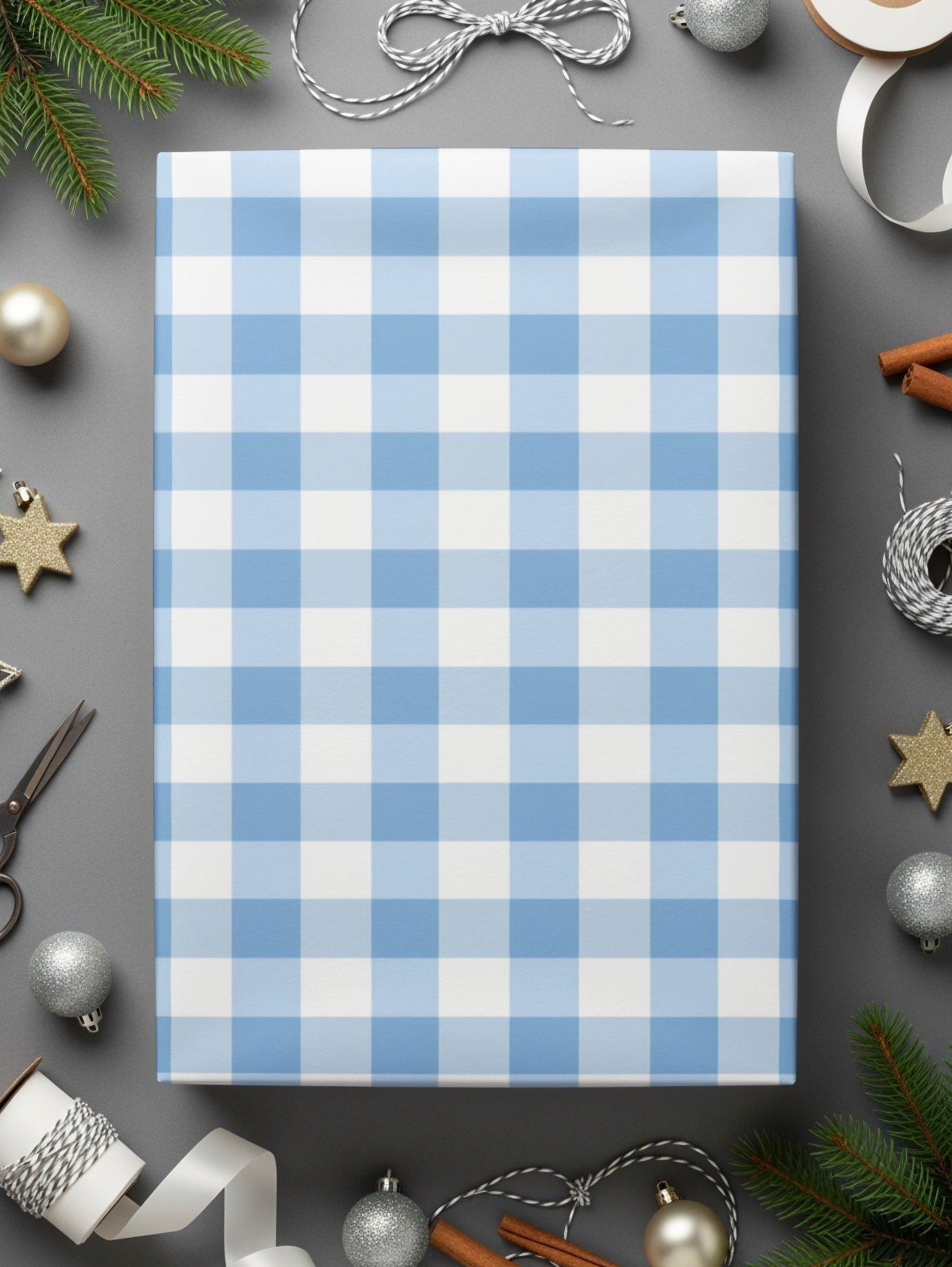 Blue and White Checkered Gift Wrapping Paper