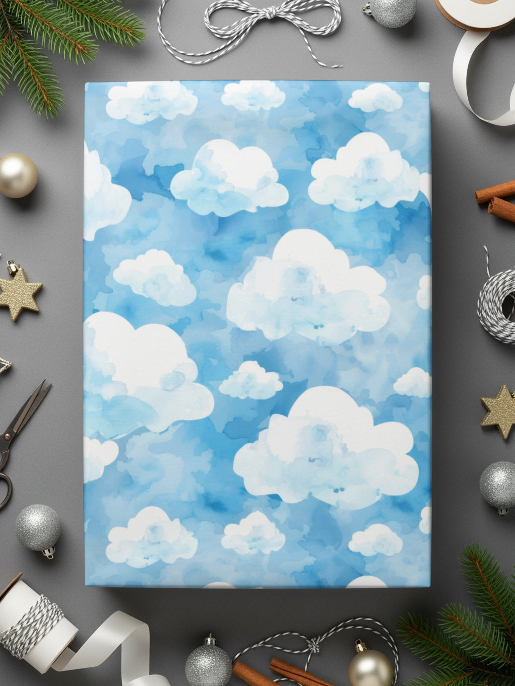 Blue Sky and White Clouds Art Design Gift Wrapping Paper