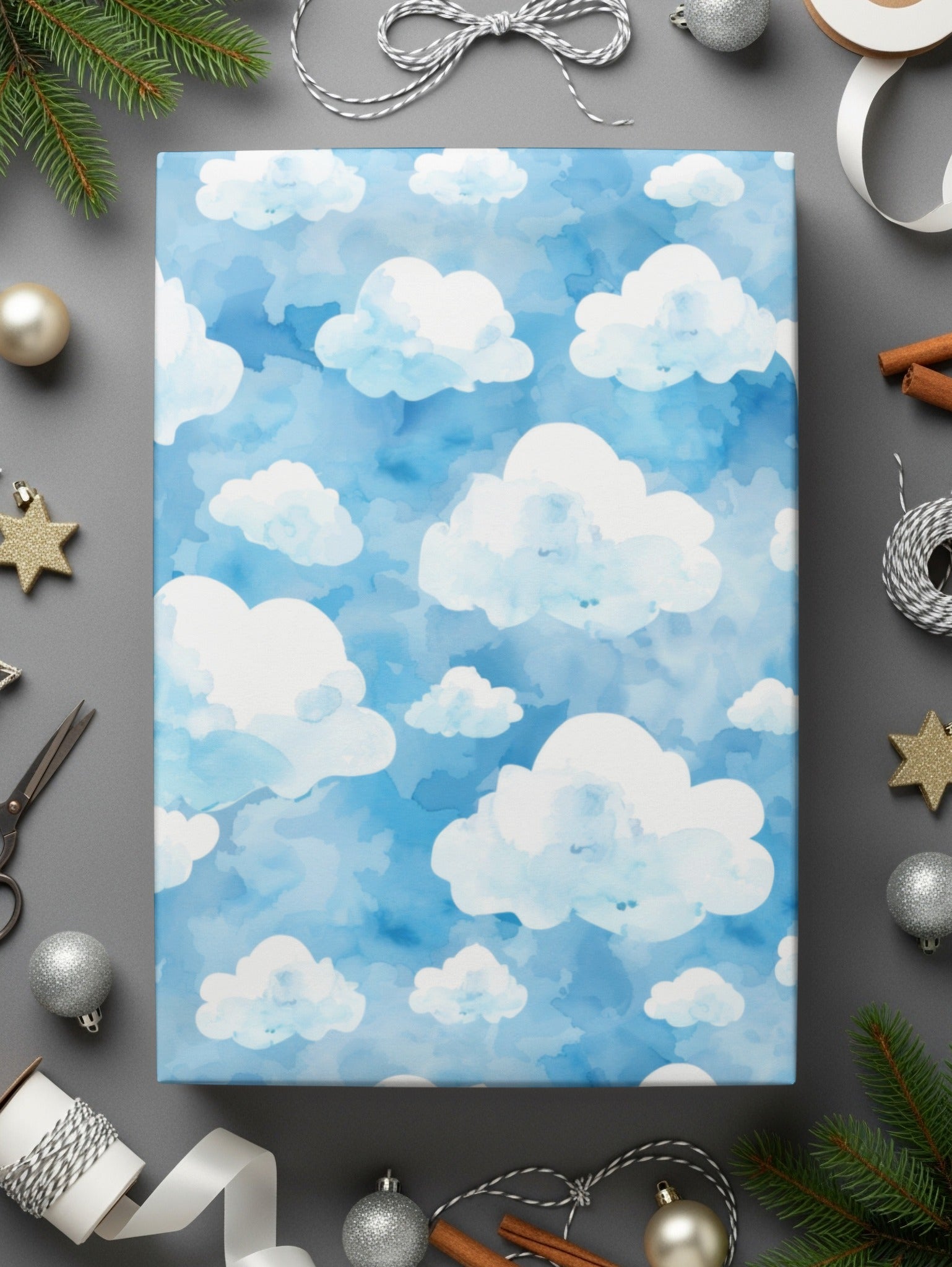 Blue Sky and White Clouds Art Design Gift Wrapping Paper
