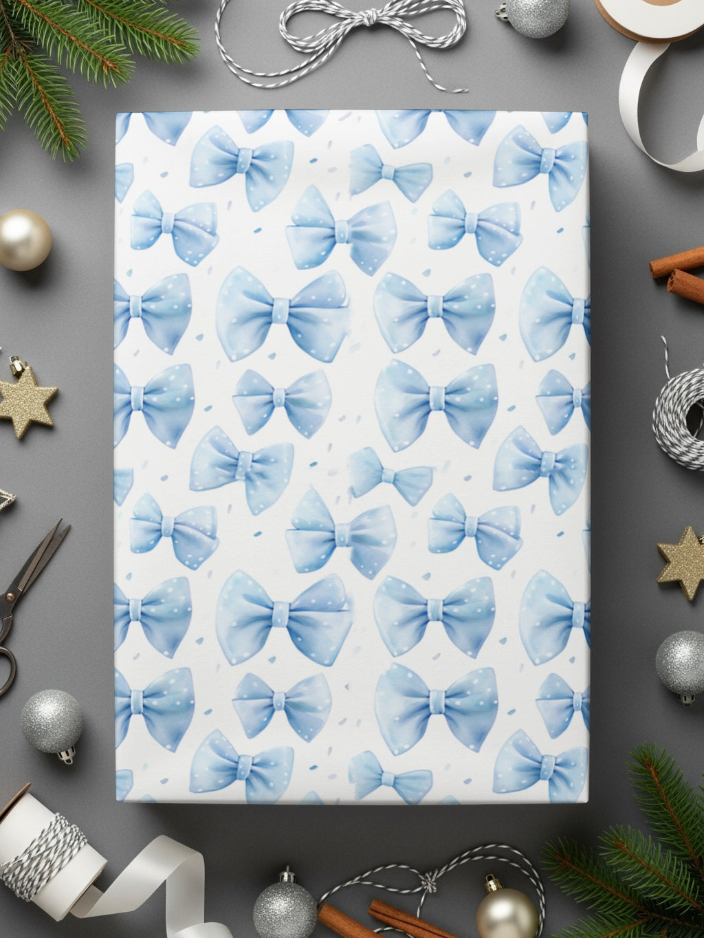 Elegant Blue Bow Patterned Wrapping Paper for Gifts