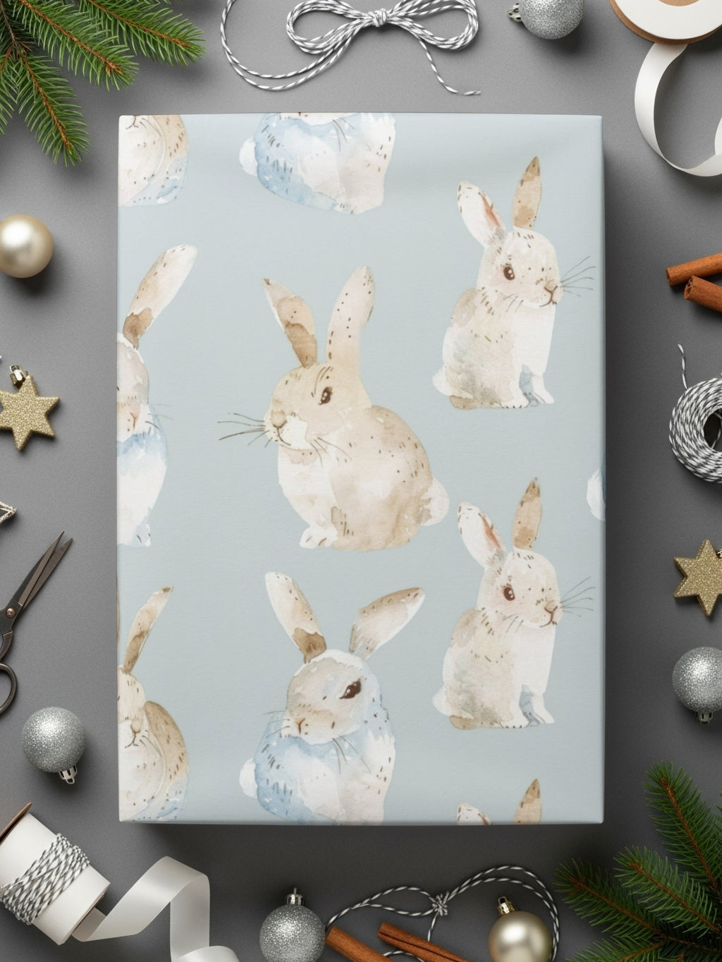 Adorable Bunnies and Stars Pattern Wrapping Paper