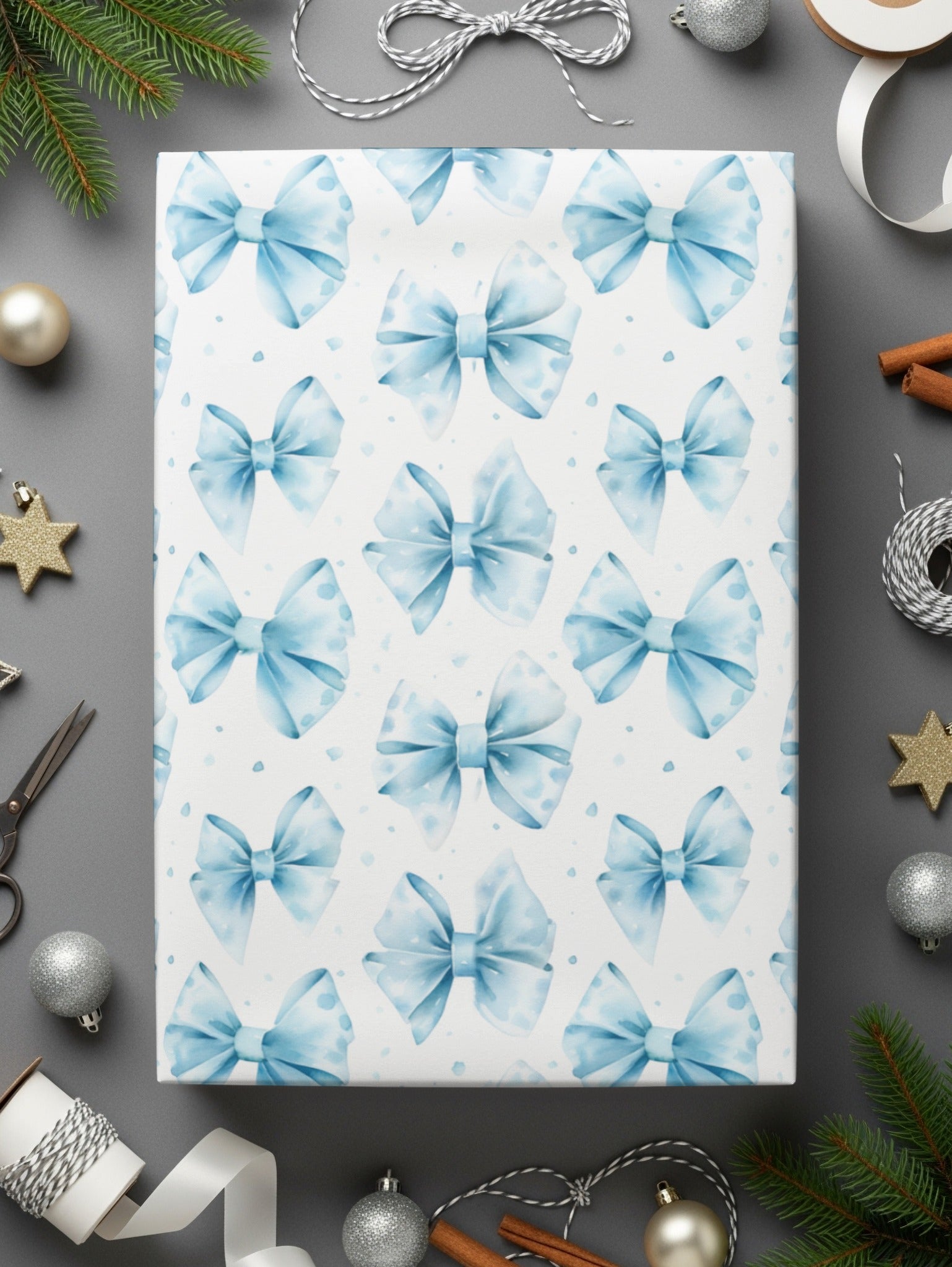 Blue Bow Design Holiday Wrapping Paper