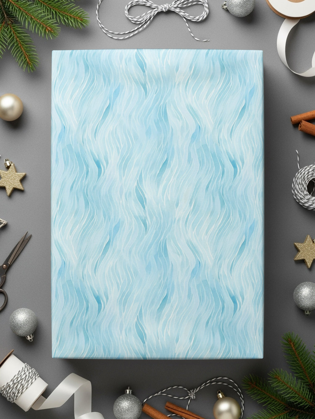 Light Blue Wave Patterned Holiday Wrapping Paper