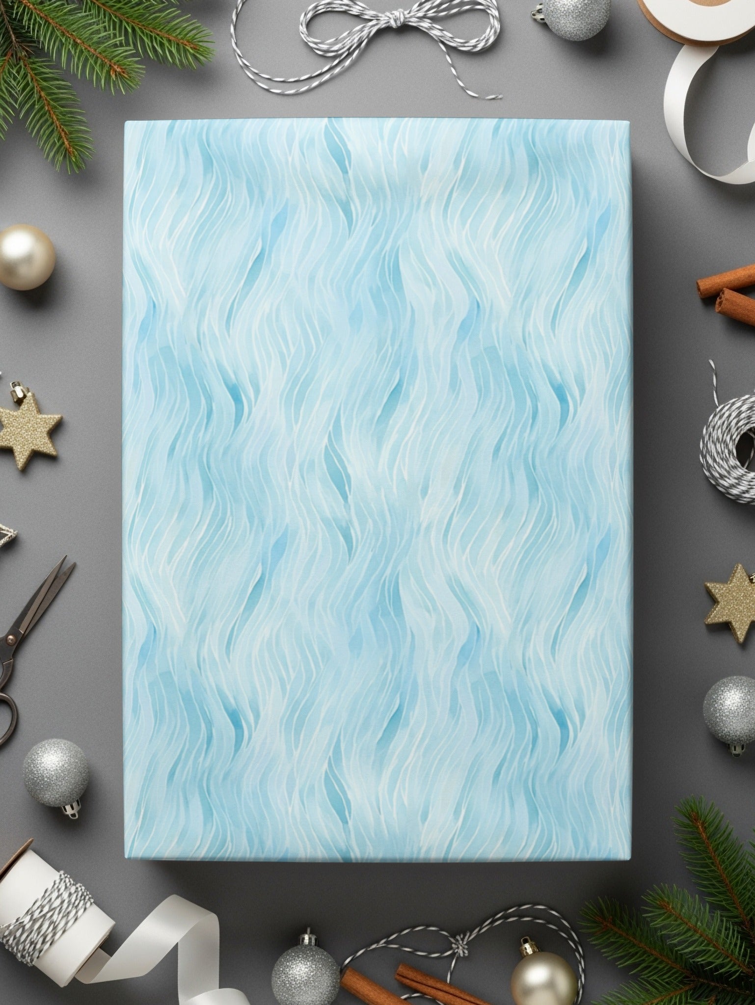 Light Blue Wave Patterned Holiday Wrapping Paper