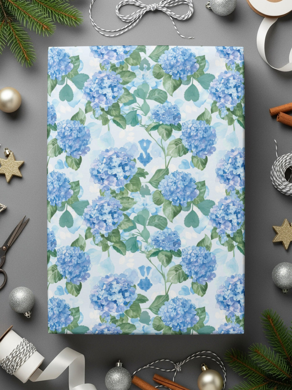 Blue Hydrangea Floral Wrapping Paper Gift Wrap