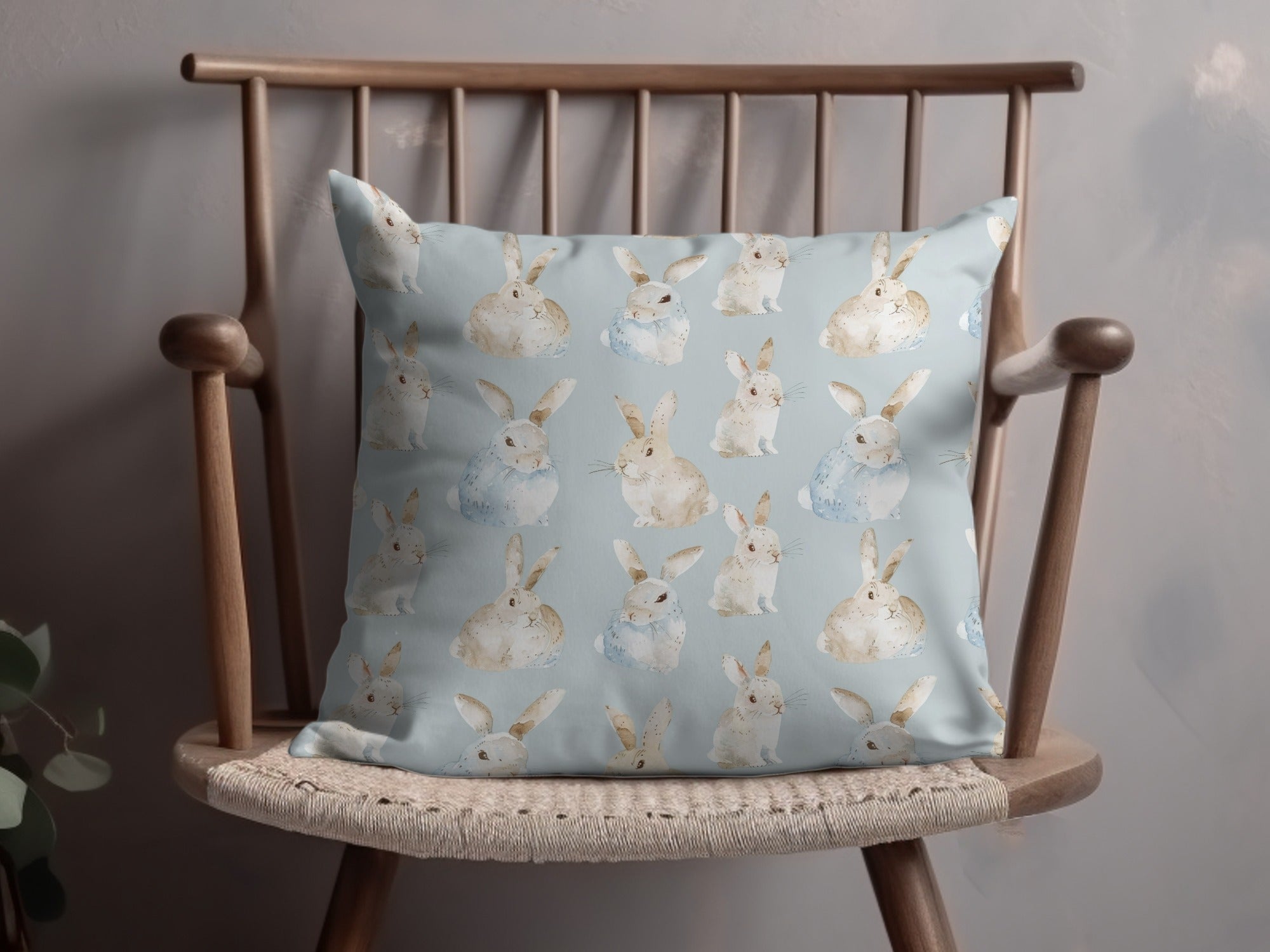 Cute Watercolor Bunny Pattern Pillow for Home Decoration