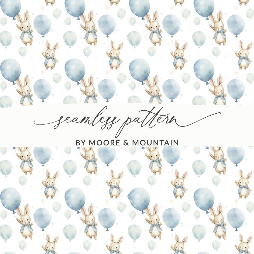Cute Bunny and Balloon Seamless Pattern by Moore & Mountain