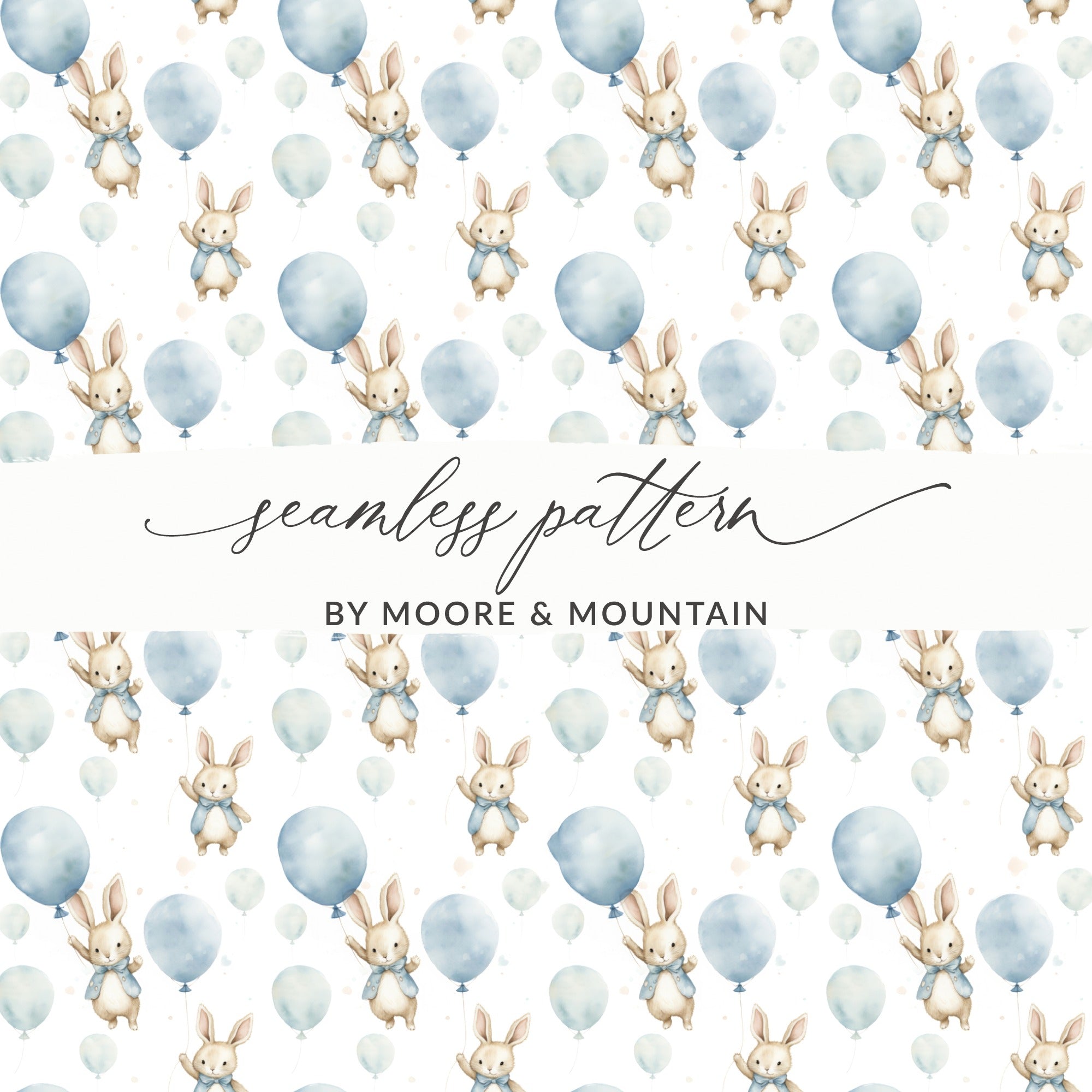 Cute Bunny and Balloon Seamless Pattern by Moore & Mountain