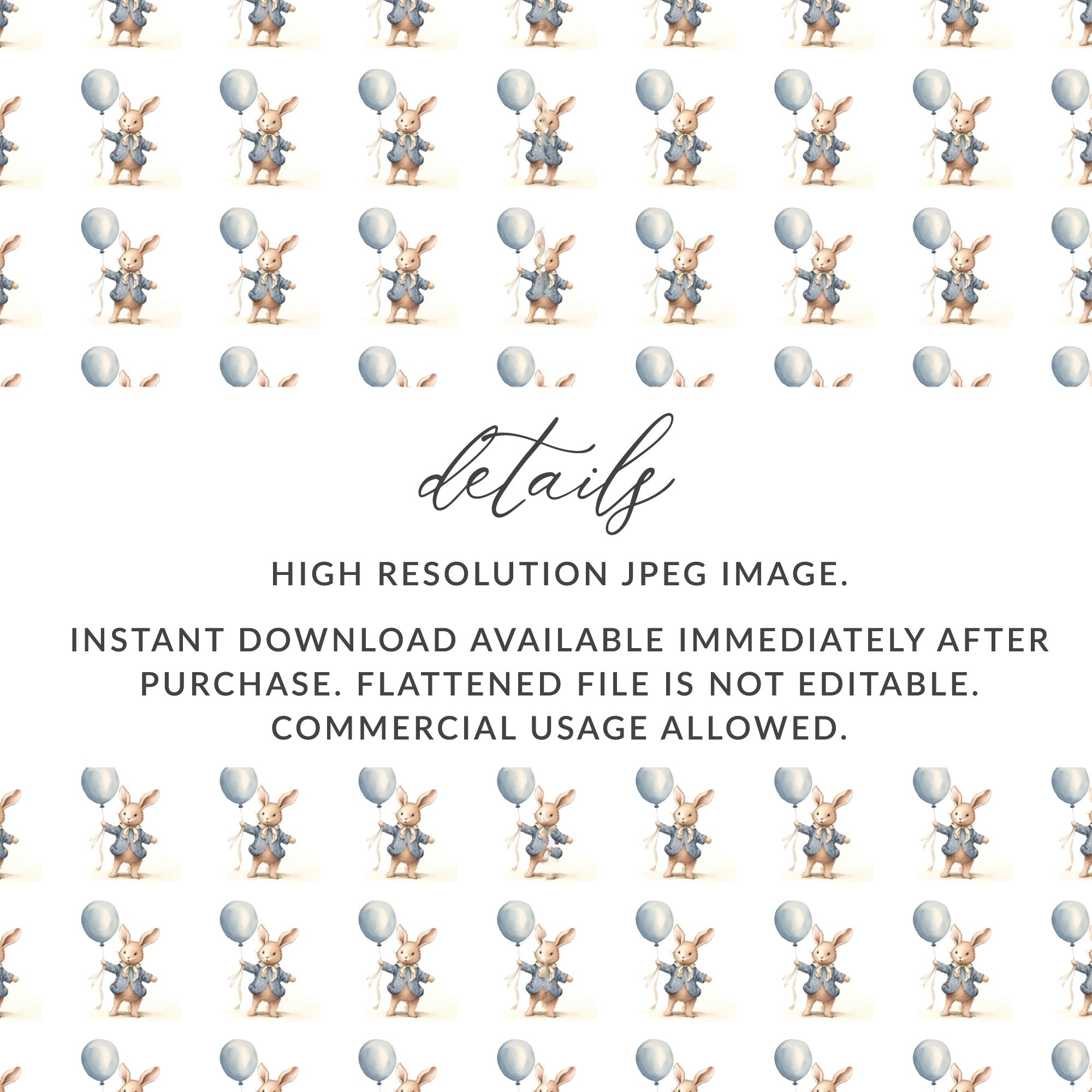 Adorable Bunny with Balloons High Resolution JPEG Image