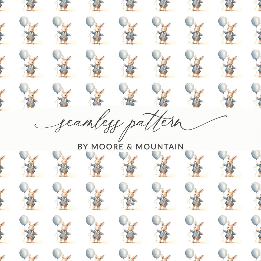 Seamless Rabbit with Balloons Pattern by Moore & Mountain