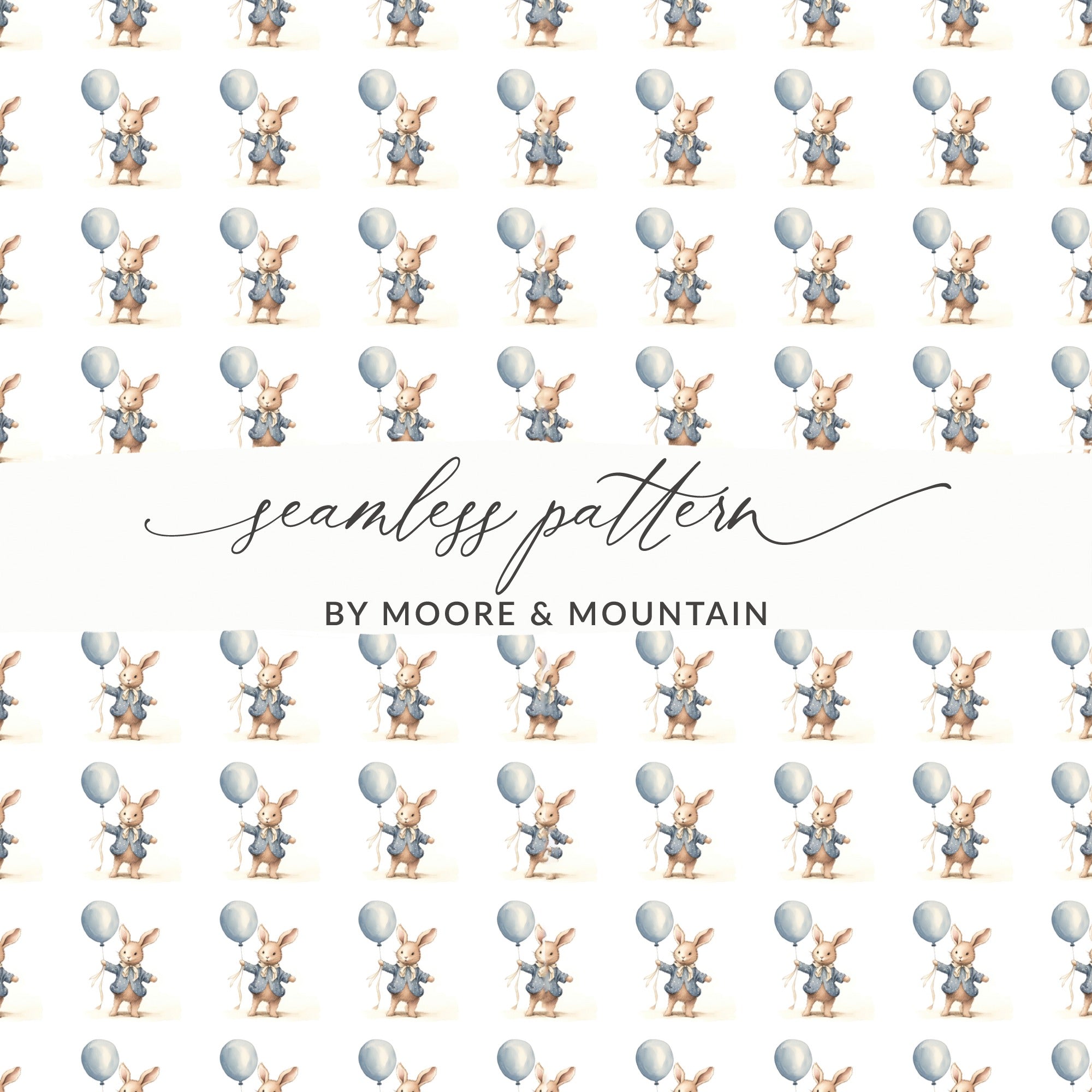 Seamless Rabbit with Balloons Pattern by Moore & Mountain