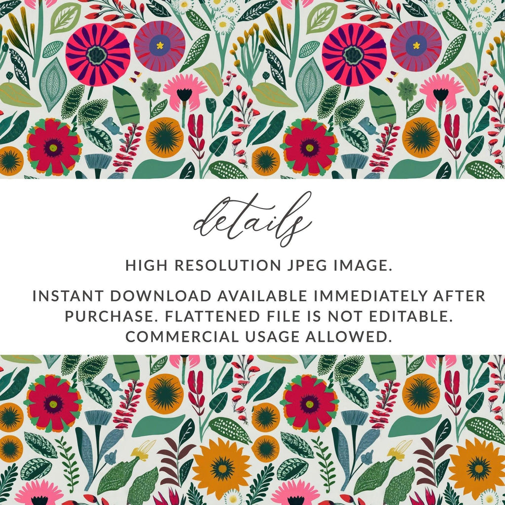 Floral Digital Paper, Seamless Flower Pattern, Botanical Print, Scrapbook Paper, Fabric Design, Spring Flowers, Digital Download - Moore and Mountain