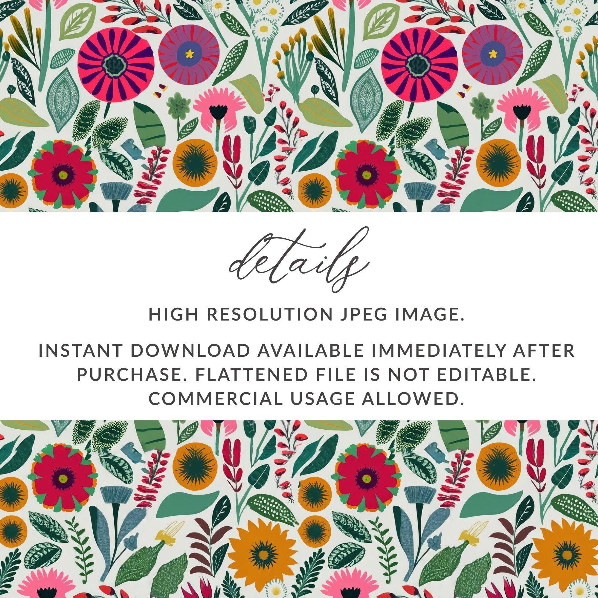 Floral Digital Paper, Seamless Flower Pattern, Botanical Print, Scrapbook Paper, Fabric Design, Spring Flowers, Digital Download - Moore and Mountain