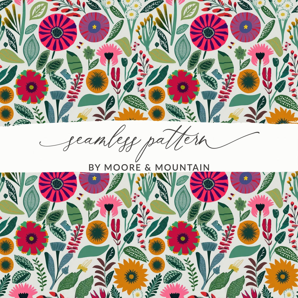 Floral Digital Paper, Seamless Flower Pattern, Botanical Print, Scrapbook Paper, Fabric Design, Spring Flowers, Digital Download - Moore and Mountain