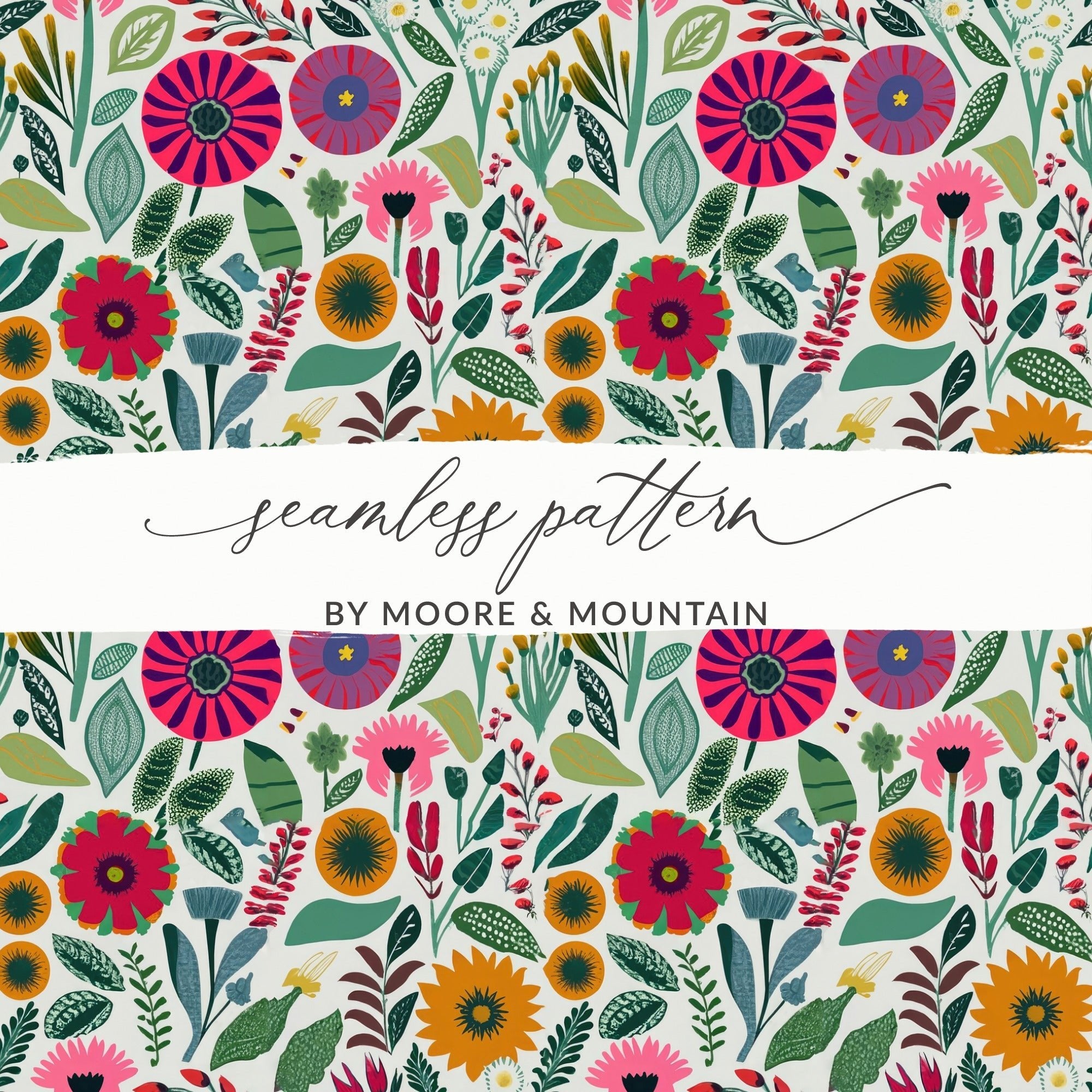 Floral Digital Paper, Seamless Flower Pattern, Botanical Print, Scrapbook Paper, Fabric Design, Spring Flowers, Digital Download - Moore and Mountain