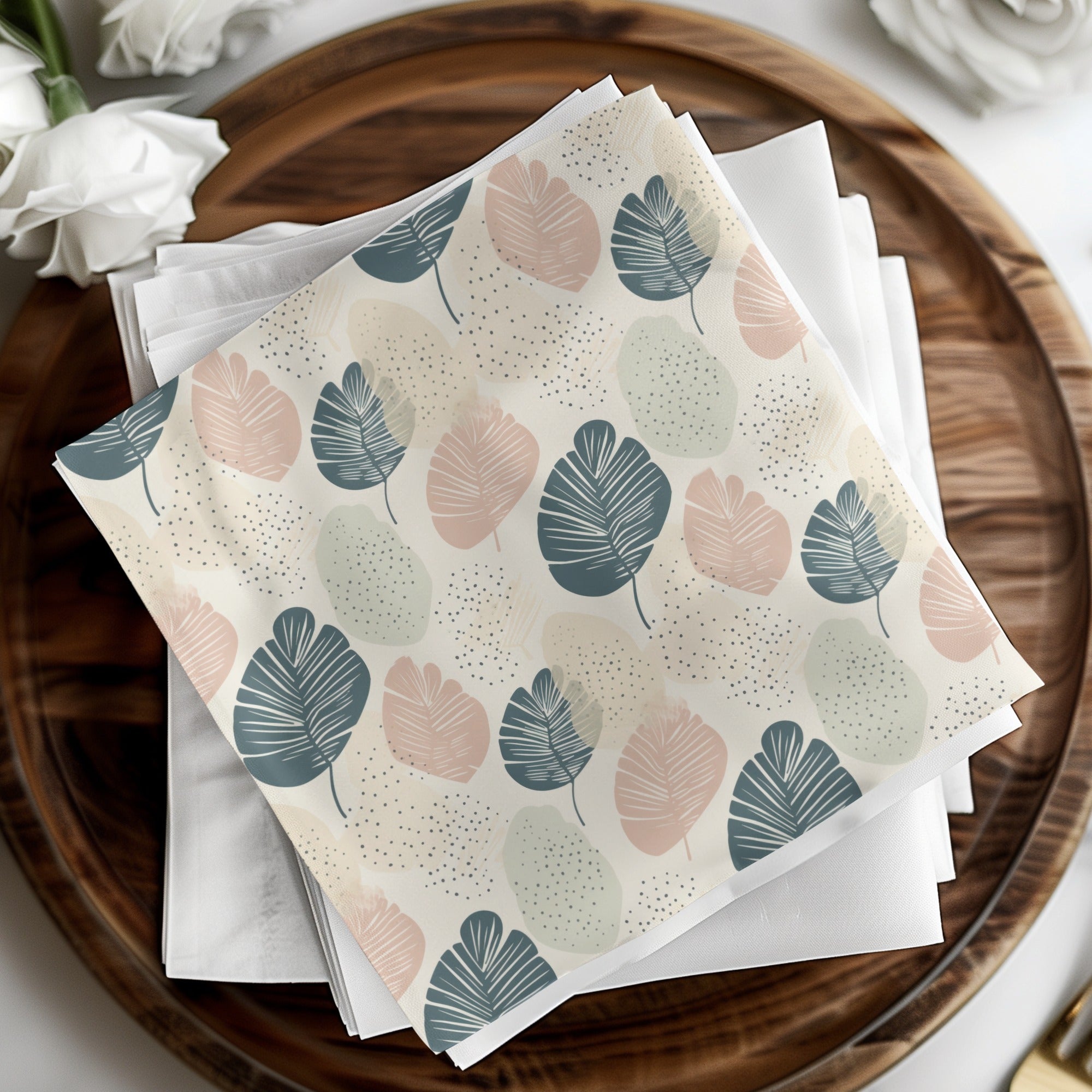Elegant Pastel Leaf Print Decorative Napkin Set