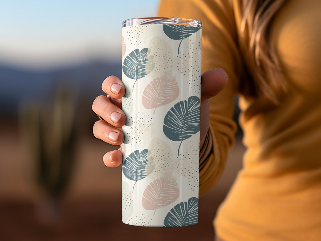Stylish Tropical Leaf Insulated Tumbler with Lid Cup