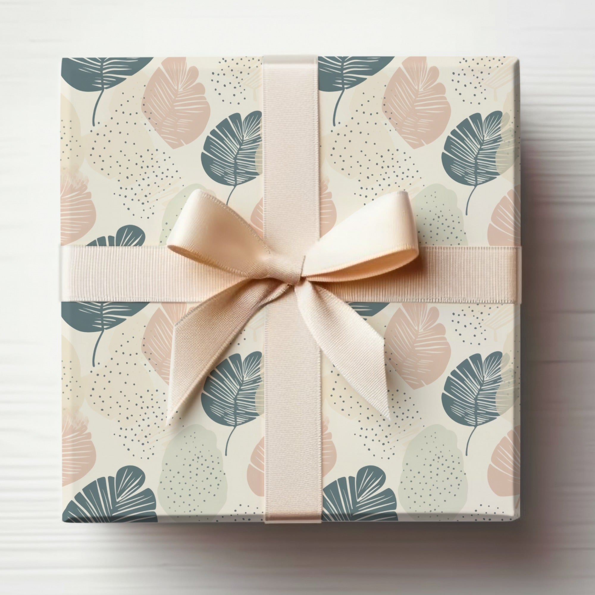 Elegant Leaf Pattern Gift Wrap with Bow