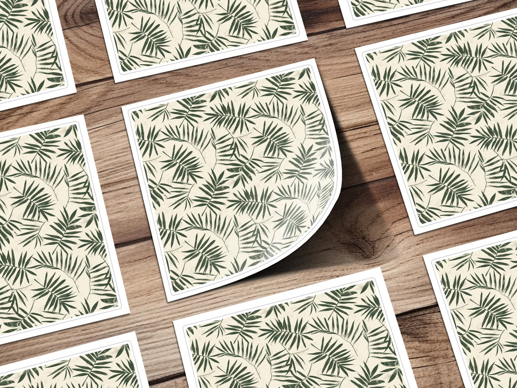 Tropical Leaf Pattern Green on Beige Sticker Set
