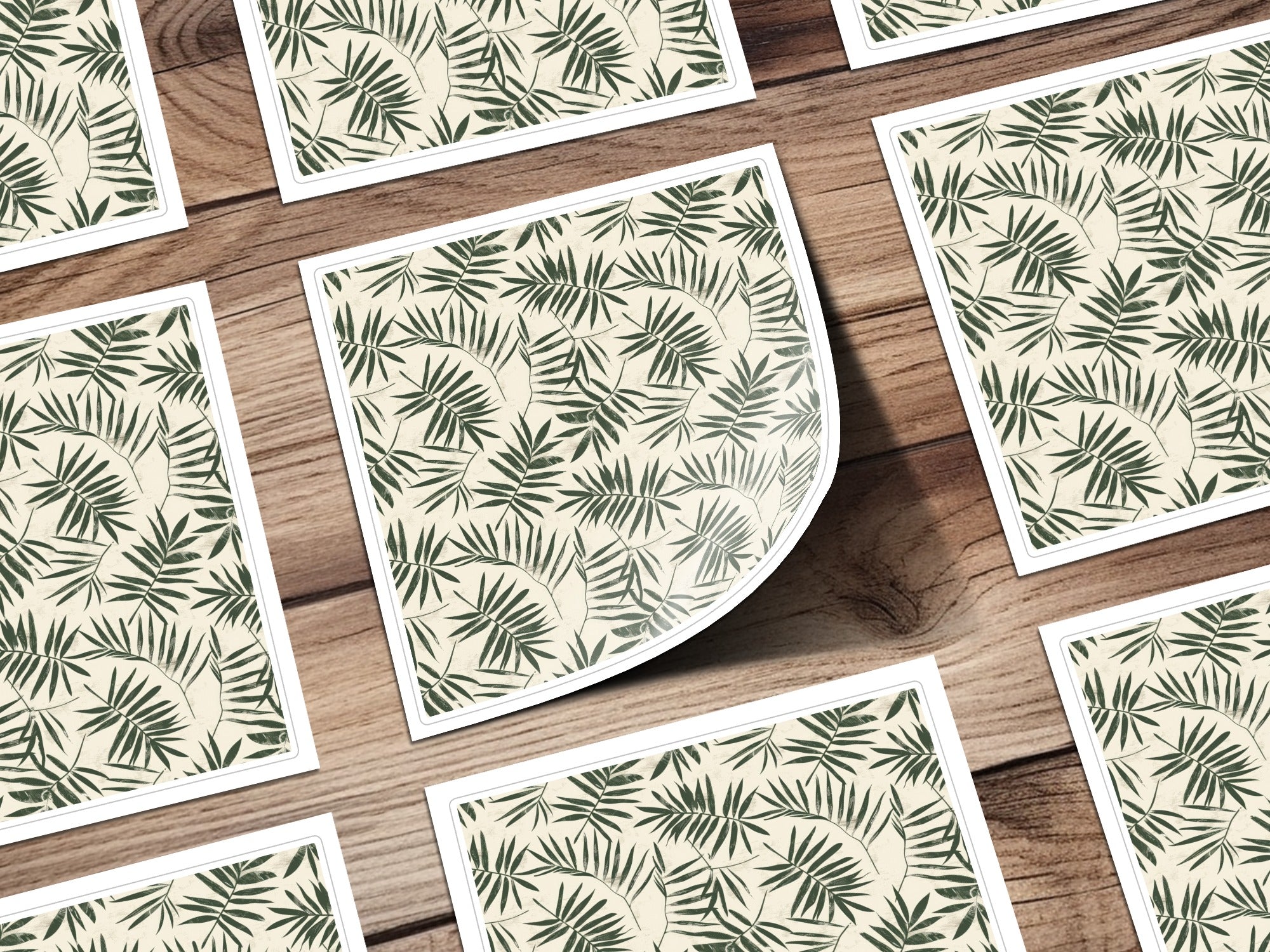 Tropical Leaf Pattern Green on Beige Sticker Set