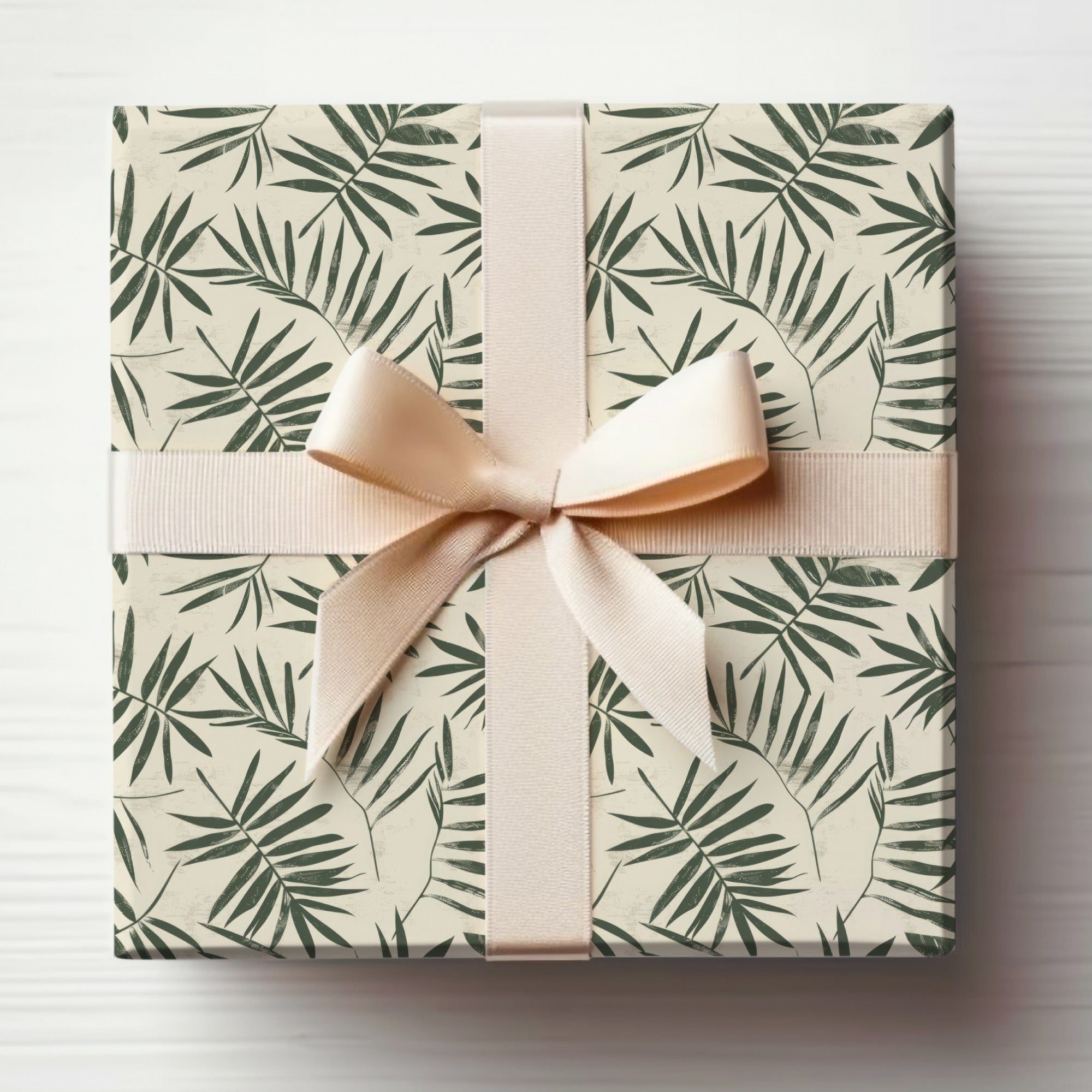 Elegant Gift Box with Green Palm Leaf Pattern Design