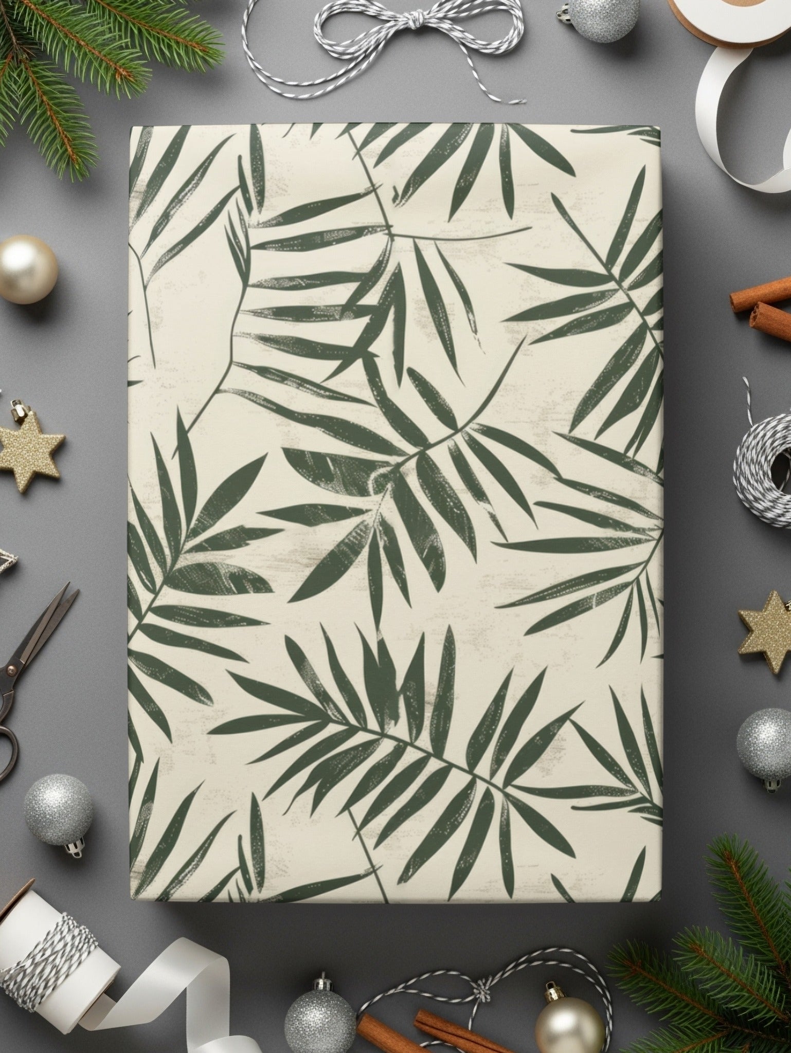 Elegant Green Botanical Print Gift Wrap Paper Product
