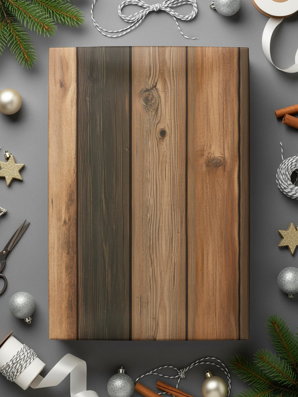Rustic Wooden Holiday Gift Box with Decorations