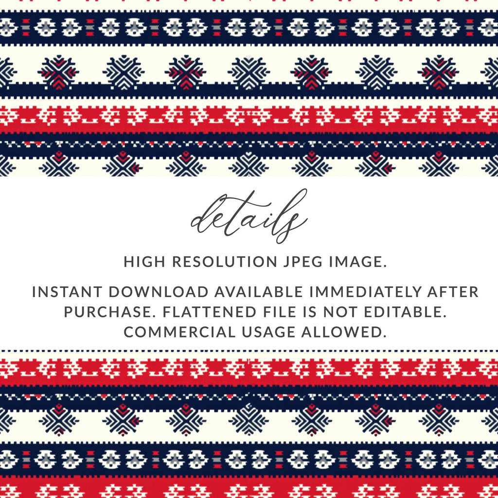 Seamless Nordic Pattern Digital Paper, Scandinavian Design Print, Red Blue Digital Pattern, Holiday Texture, Festive Digital Texture - Moore and Mountain
