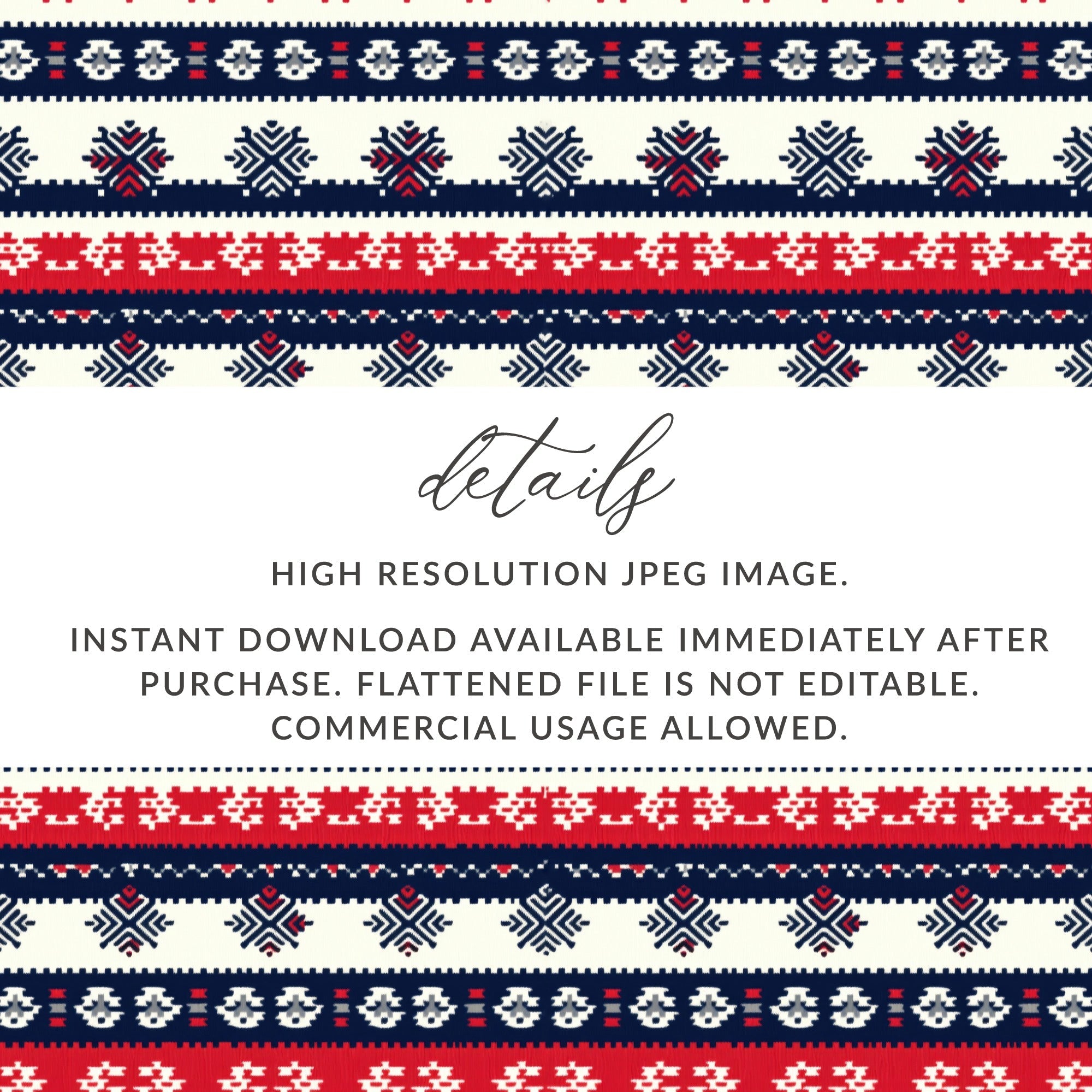 Seamless Nordic Pattern Digital Paper, Scandinavian Design Print, Red Blue Digital Pattern, Holiday Texture, Festive Digital Texture - Moore and Mountain
