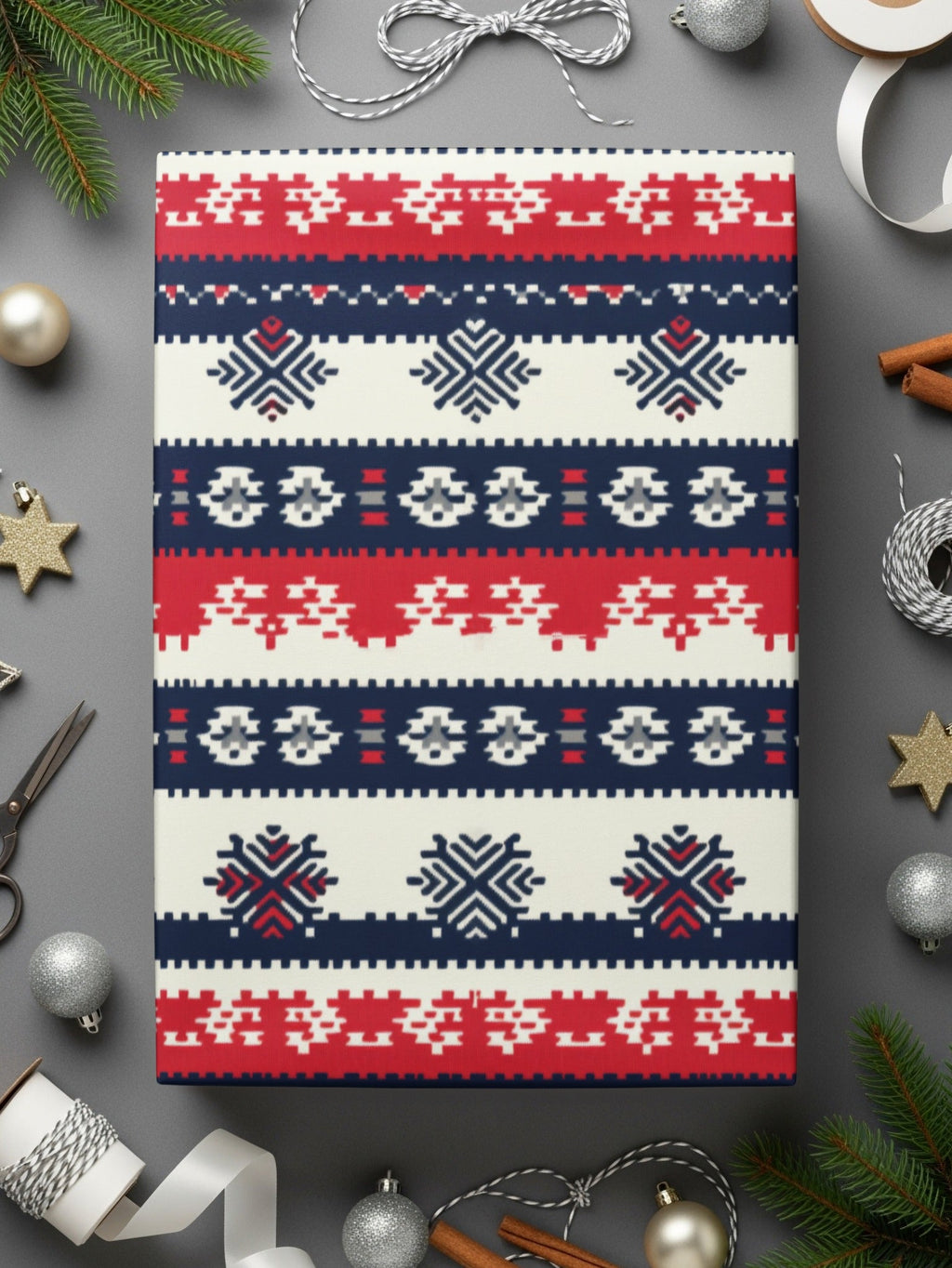 Seamless Nordic Pattern Digital Paper, Scandinavian Design Print, Red Blue Digital Pattern, Holiday Texture, Festive Digital Texture - Moore and Mountain