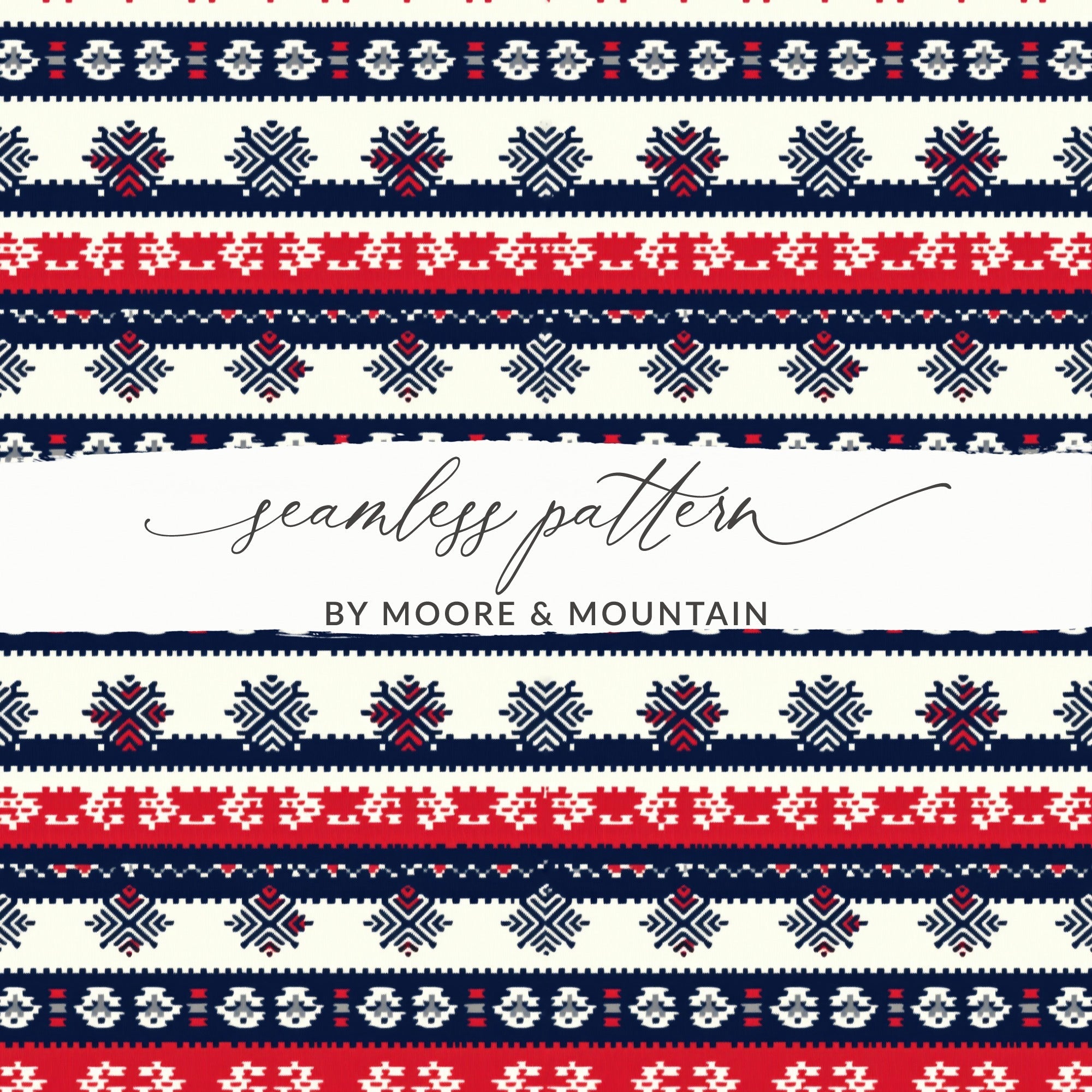 Seamless Nordic Pattern Digital Paper, Scandinavian Design Print, Red Blue Digital Pattern, Holiday Texture, Festive Digital Texture - Moore and Mountain