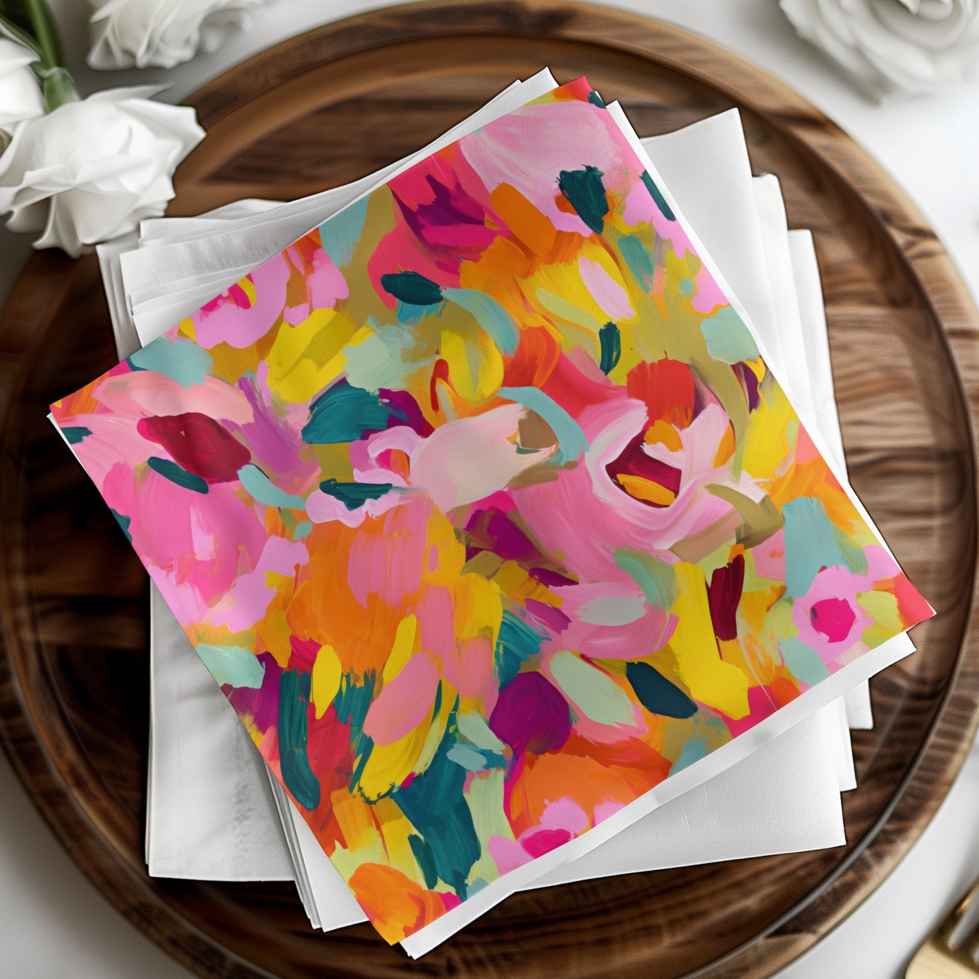 Colorful Abstract Floral Design Vibrant Patterned Napkin